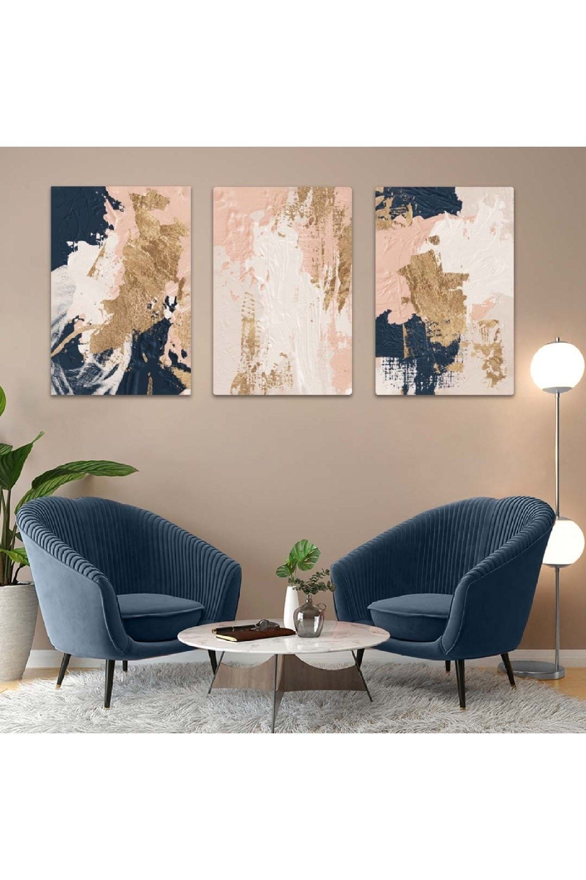 Soyut Desen Şekiller 3'lü Mdf Tablo Set