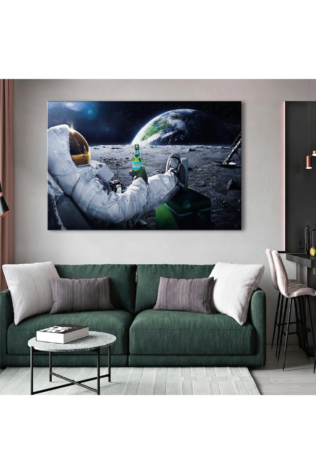 Astronot Ahşap Şase Dijital Baskı Kanvas Tablo 120X80Cm