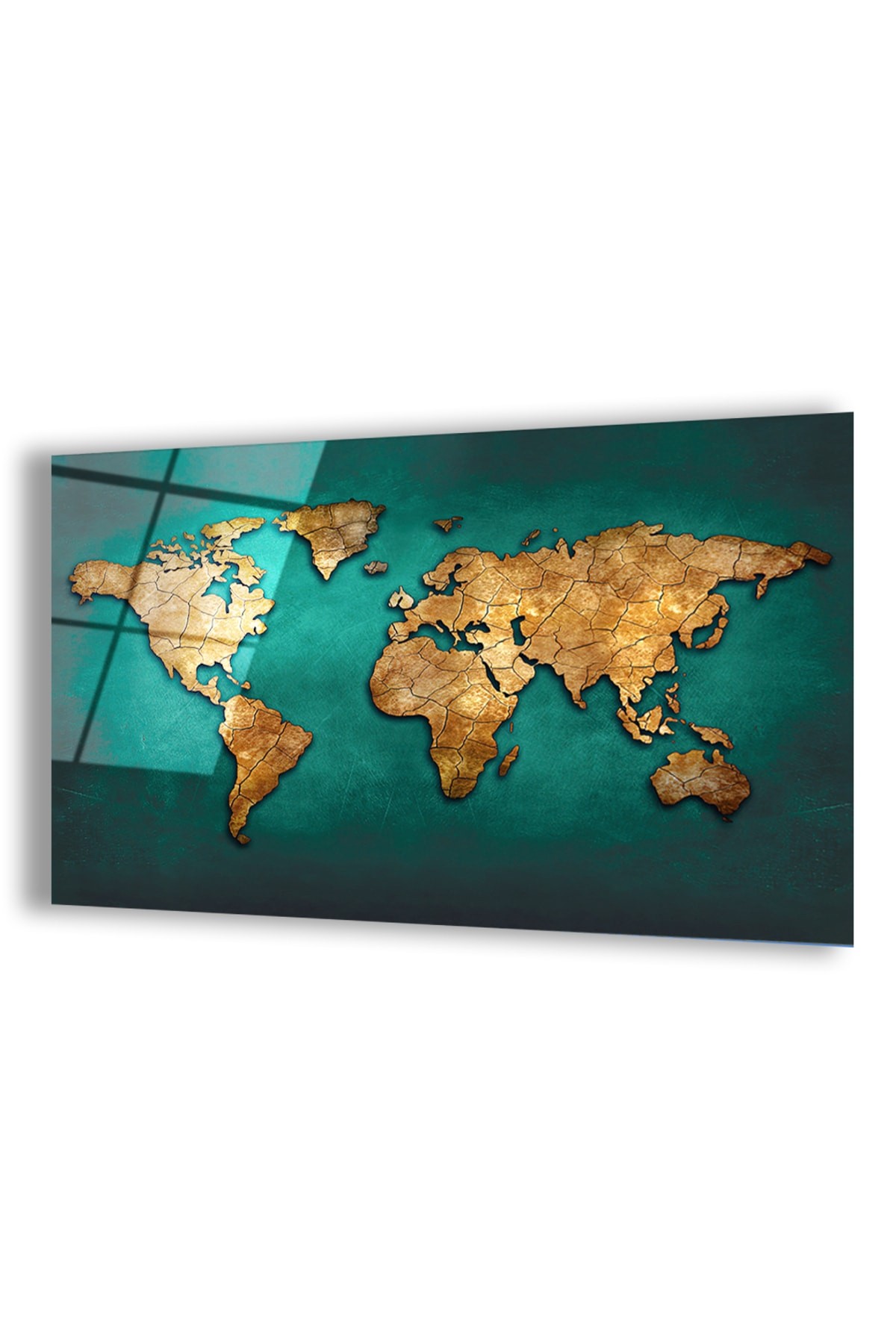 Modern Tablo Dünya Haritası UV Baskı Kırılmaz Cam Tablo