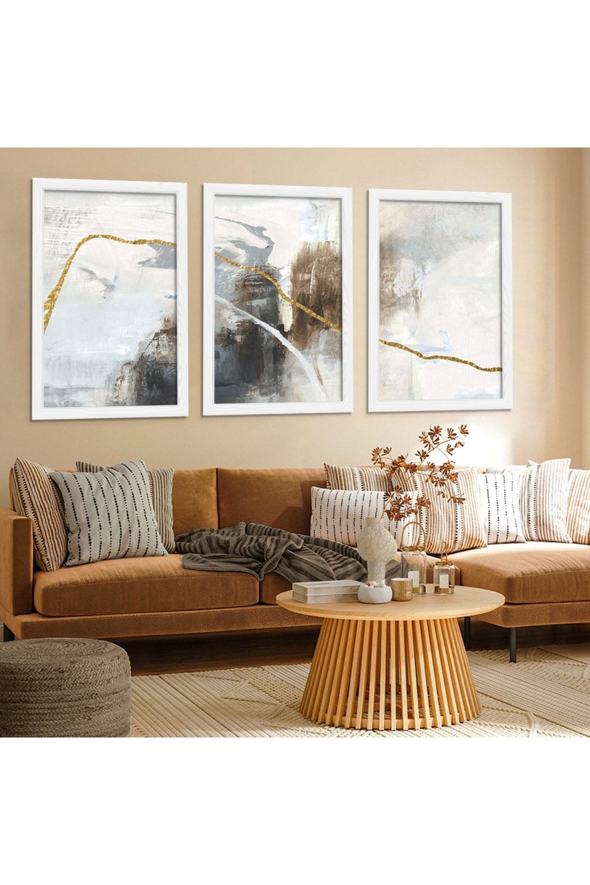 Beyaz Ahşap Çerçeveli Kolaj Çizim Modern Tablo