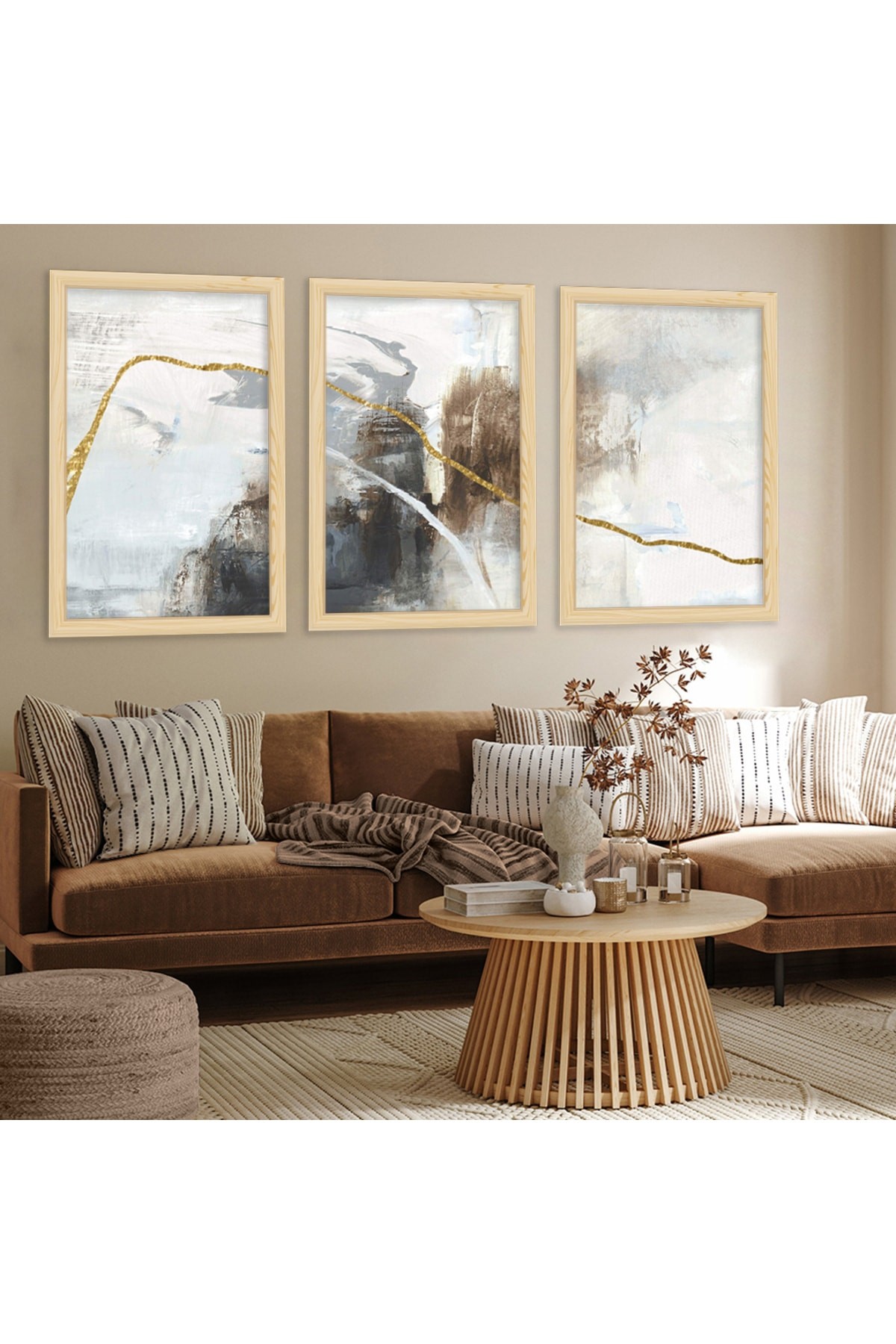 Sanatsal Tablo Ahşap Çerçeveli Kolaj Çizim Modern Tablo
