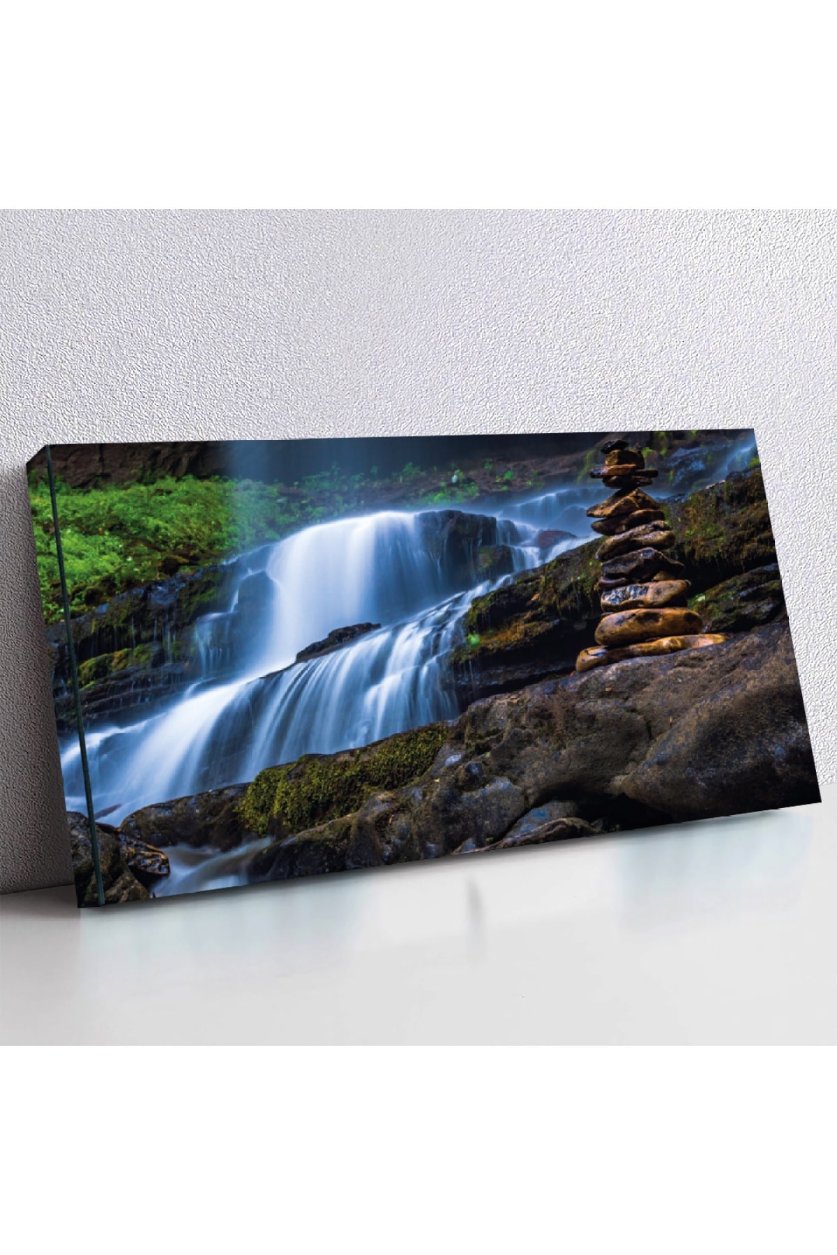 Ahşap Şase Dijital Baskı Kanvas Şelale Dekorasyon Tablosu 120X60Cm