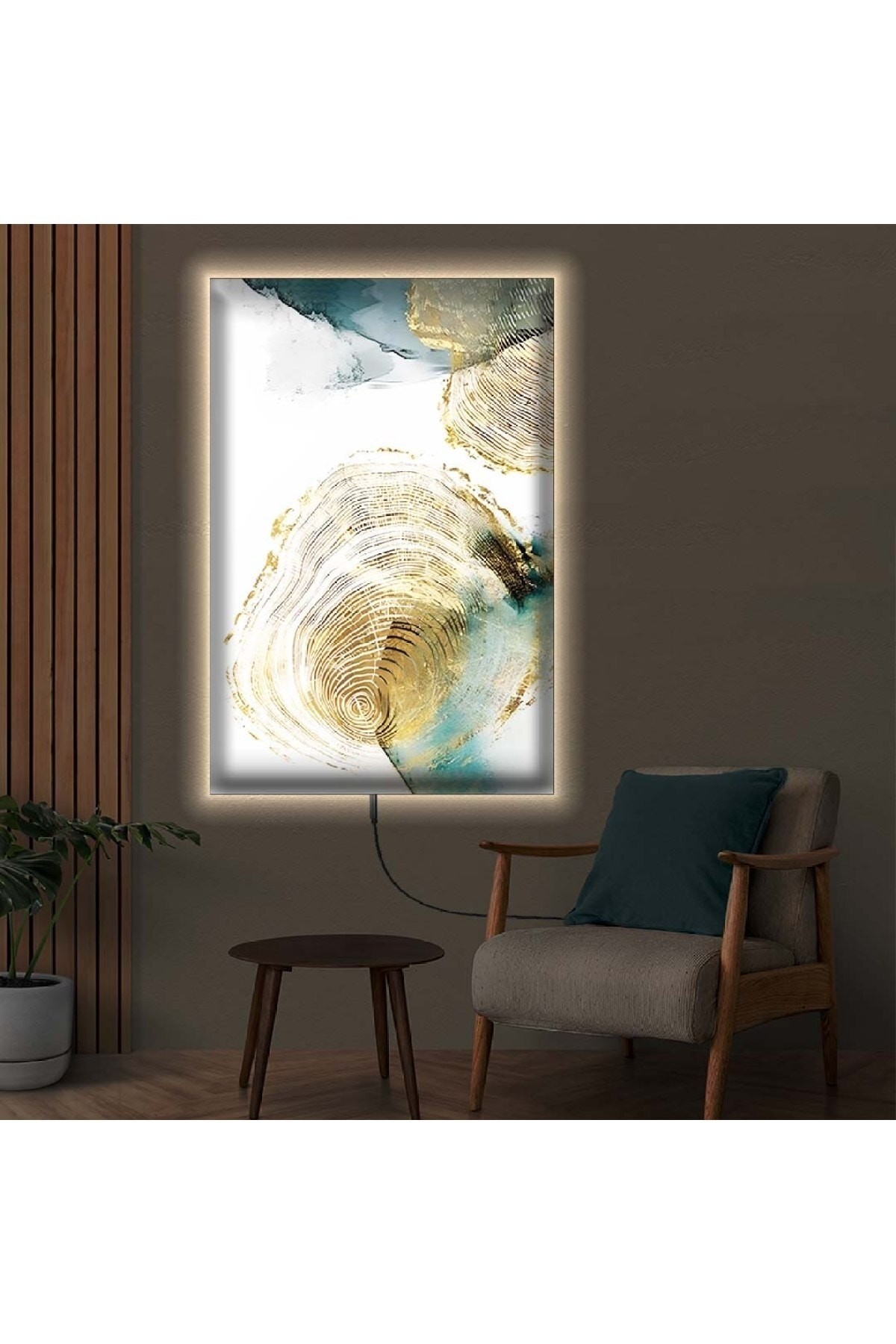 Özel Tasarım Renkli Ledli Soyut Desen Ahşap Şase Dijital Baskı Kanvas Tablo 50X70Cm