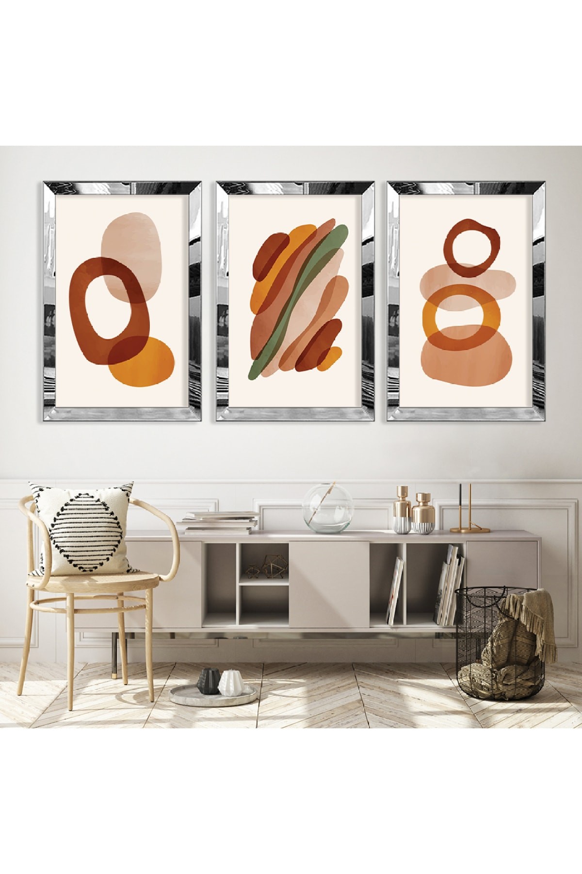 Modern Tablo Soyut Desen Gold Pleksi Kenar Solmaz MDF Tablo