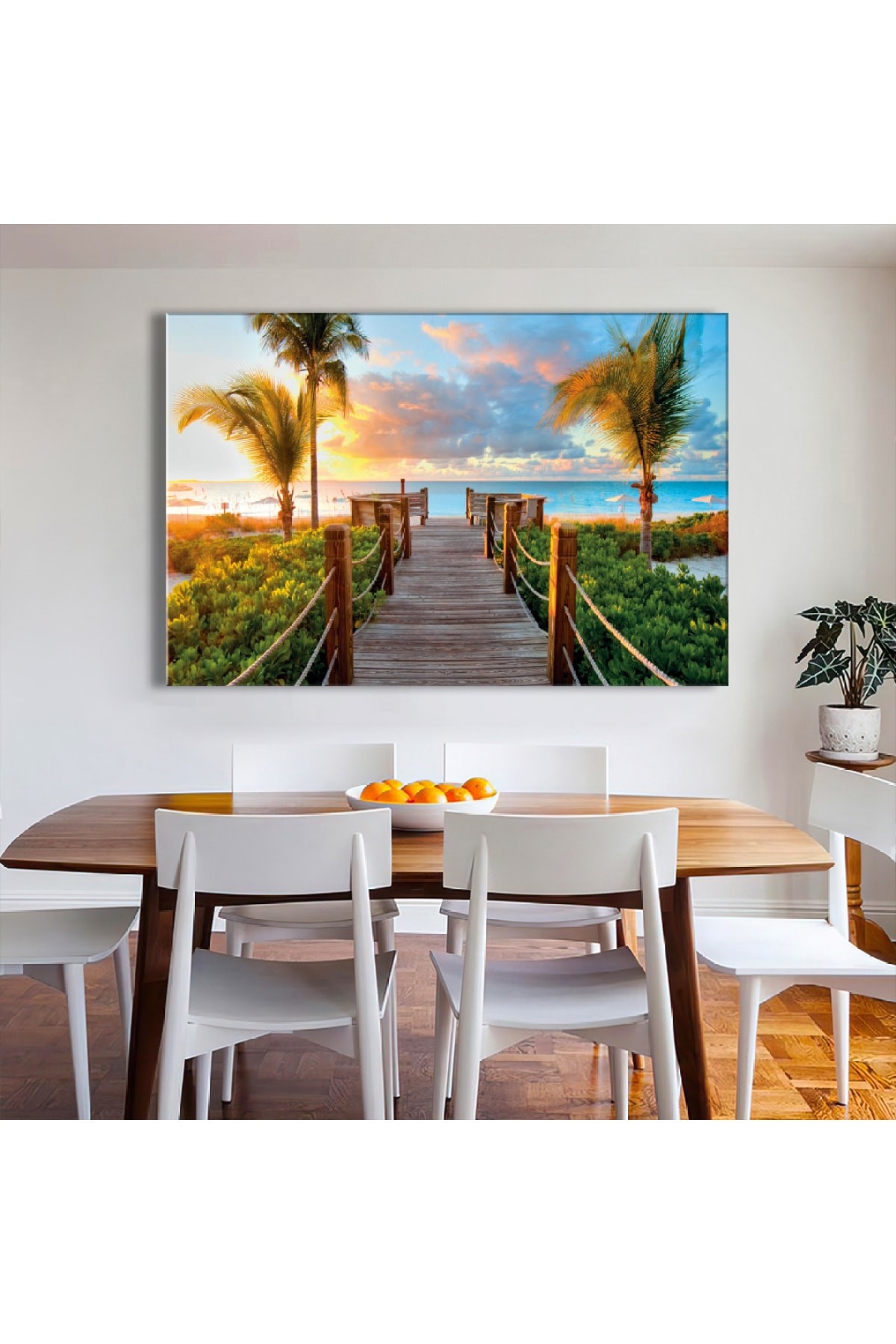 Okyanus Kenarı Paradise Ahşap Şase Dijital Baskı Kanvas Tablo 120X80Cm