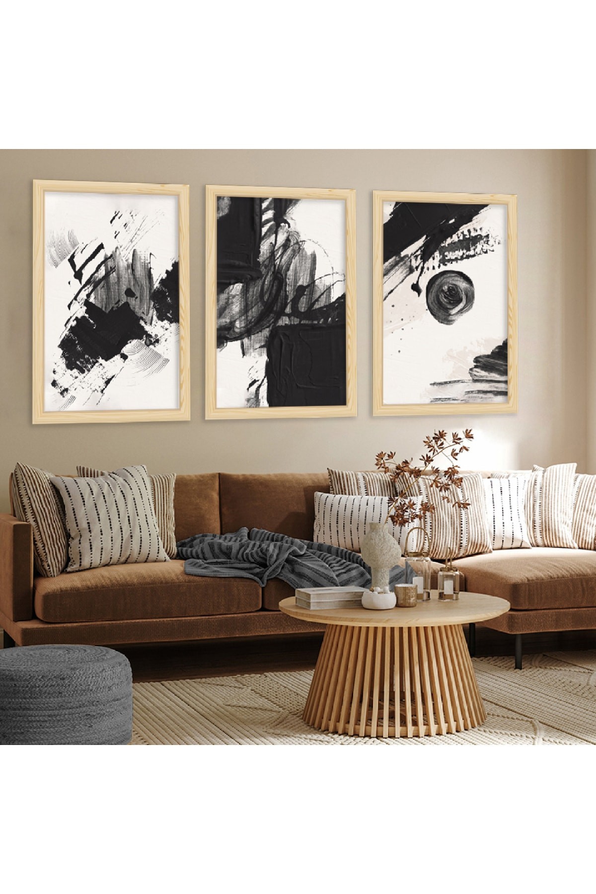 Oturma Odası Tablosu Sanat Tablosu Ahşap Çerçeveli Kolaj Çizim Modern Tablo