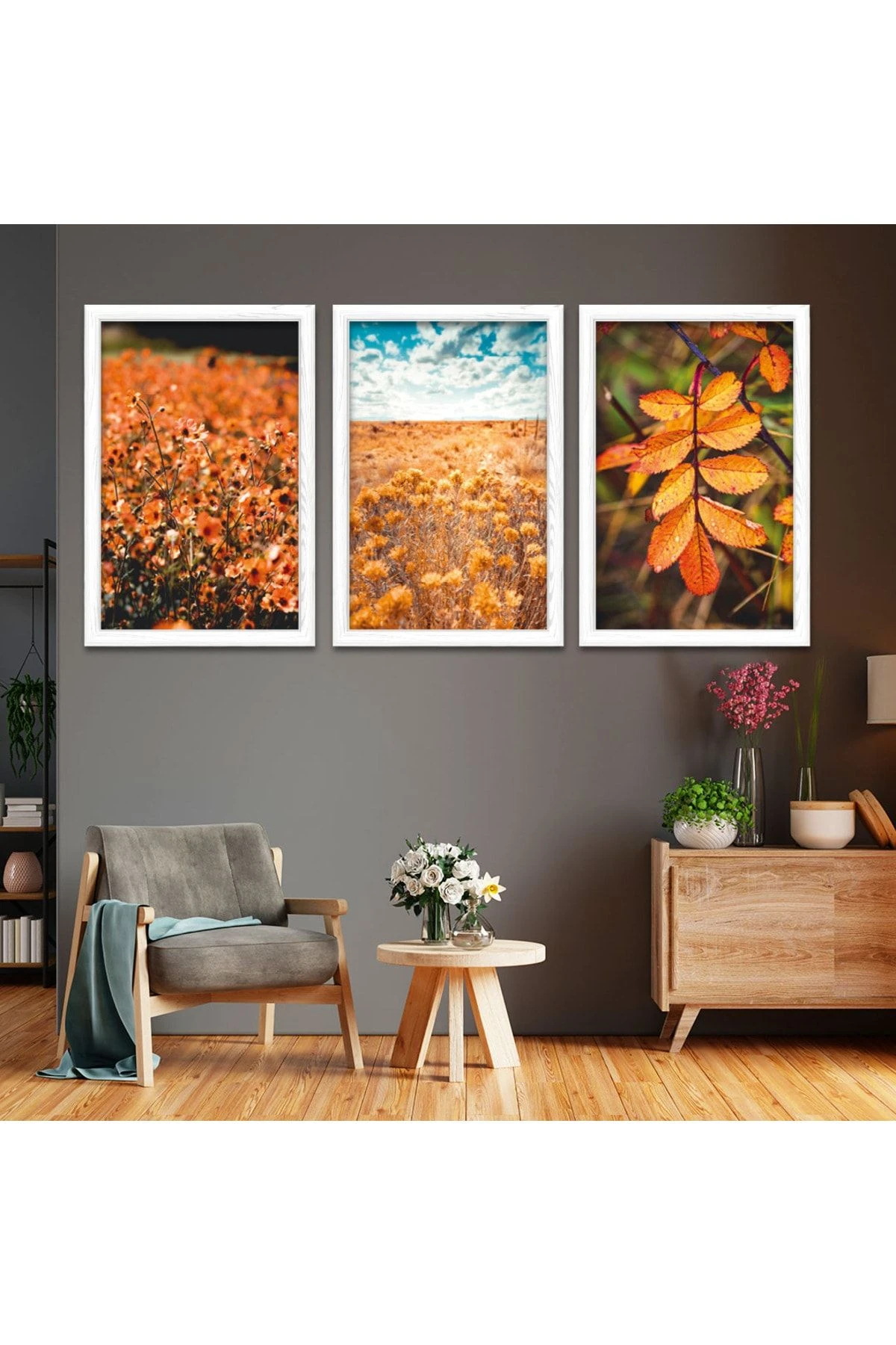 Beyaz Ahşap Çerçeveli Doğa Tablo