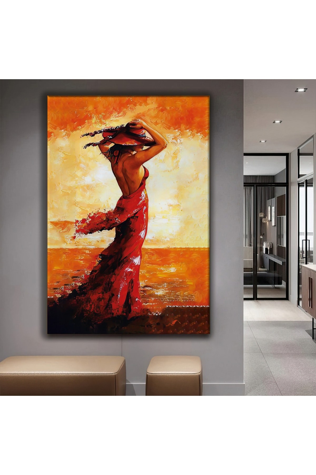 Minimalist Tablo Yağlı Boya Görünümlü Genç Kadın Dijital Baskı Kanvas Tablo