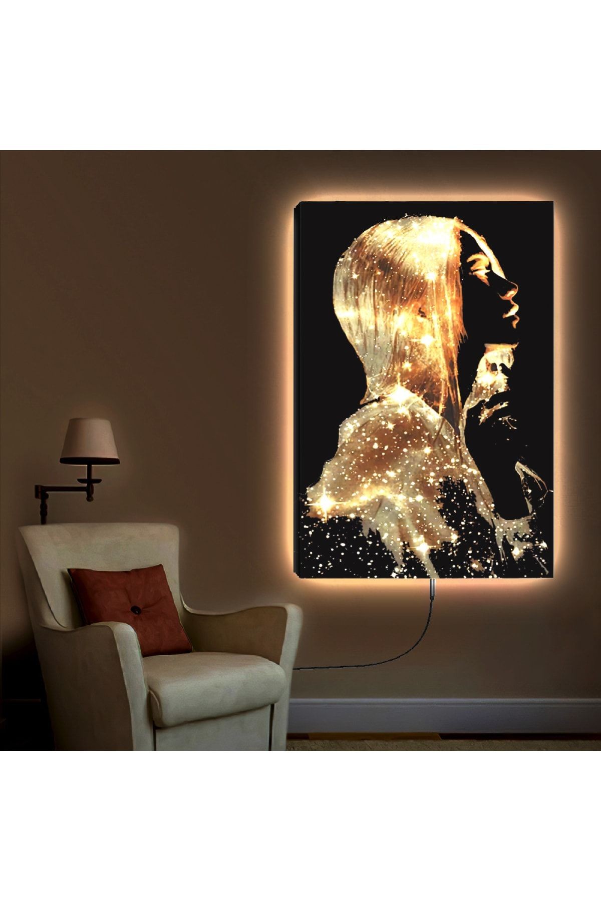 Ledli 90x60 Altın Kız Kanvas Tablo