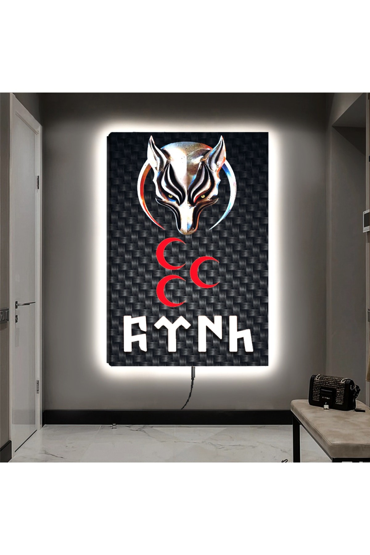 Ledli Göktürk Ahşap Şase Dijital Baskı Kanvas Tablo 90X60Cm