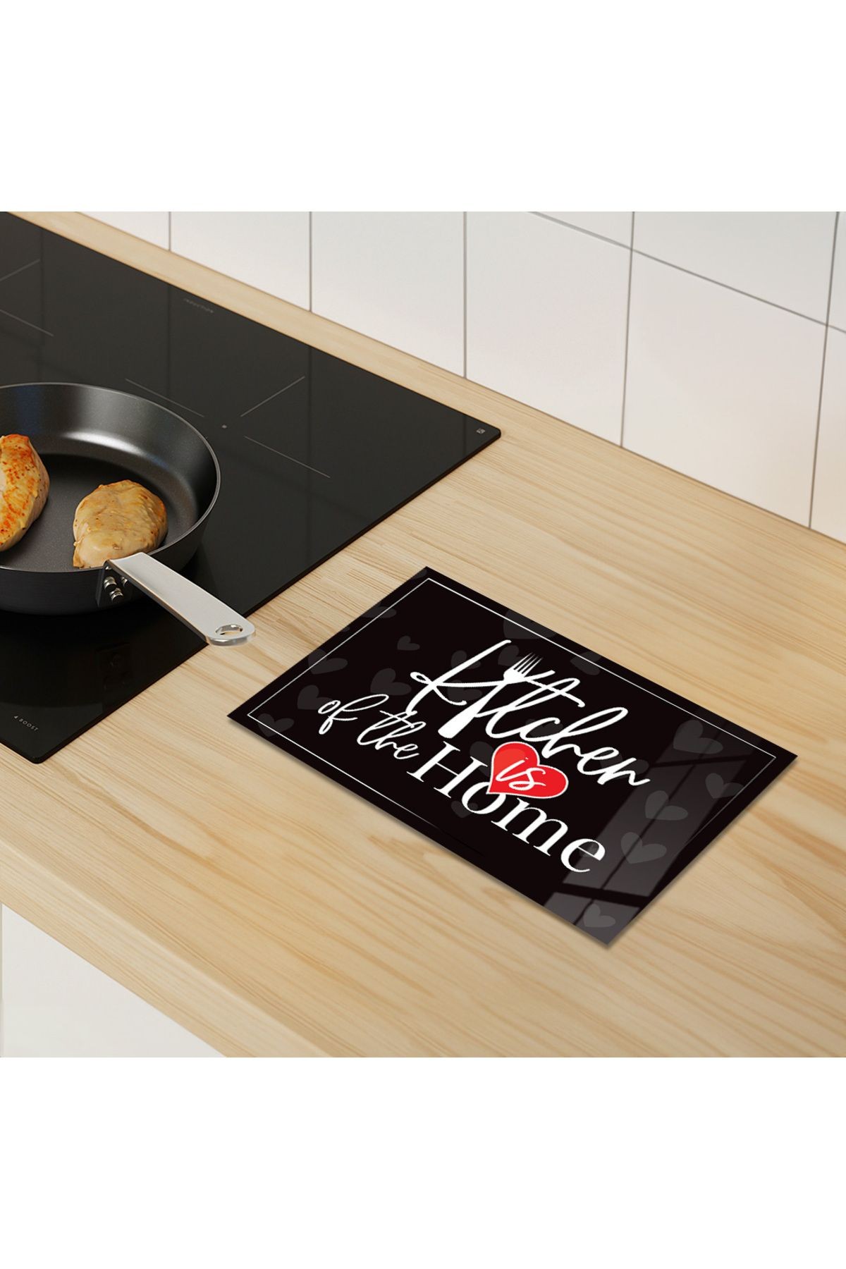 Cam Kesme Tahtası "Kitchen Is Of The Home" Yazılı