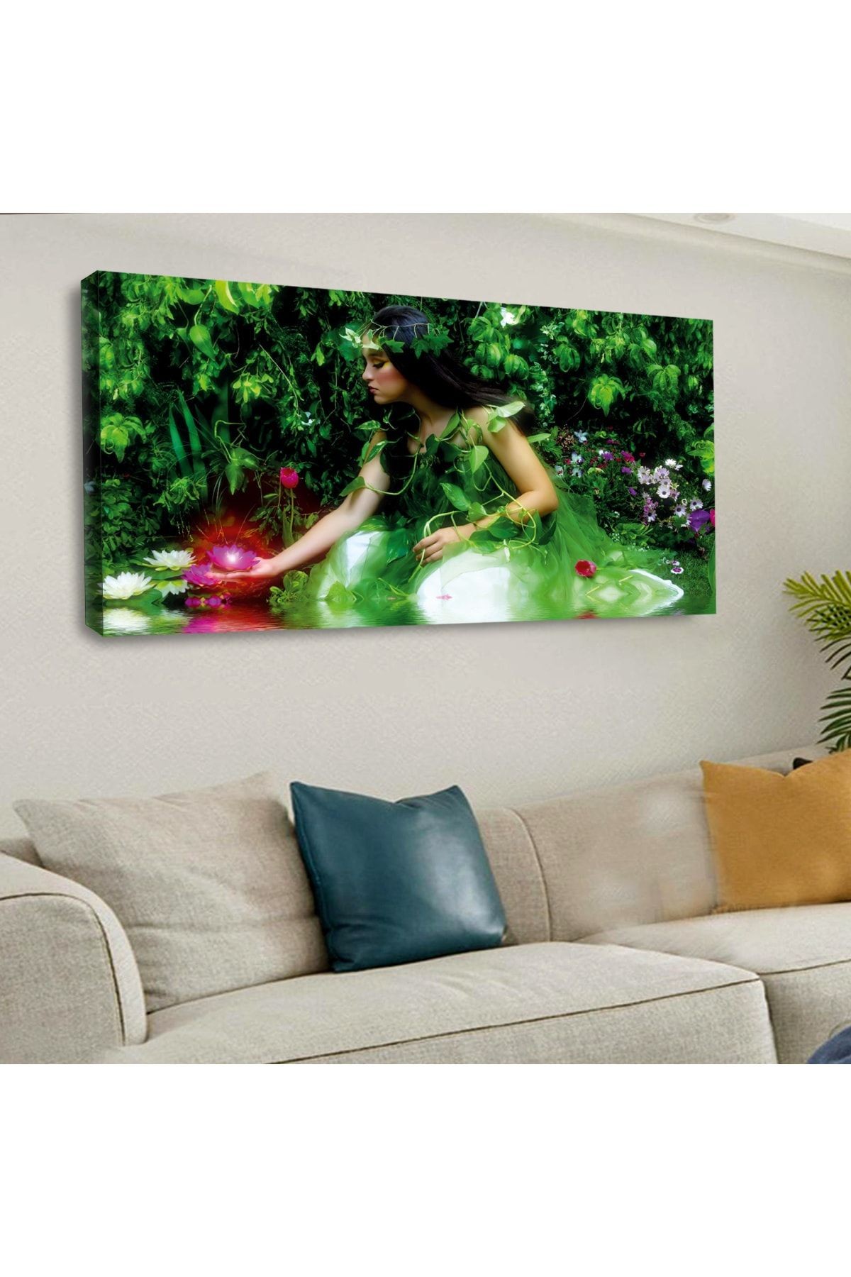 120 X 60 Saatli Kanvas Orman Kadını Tablo