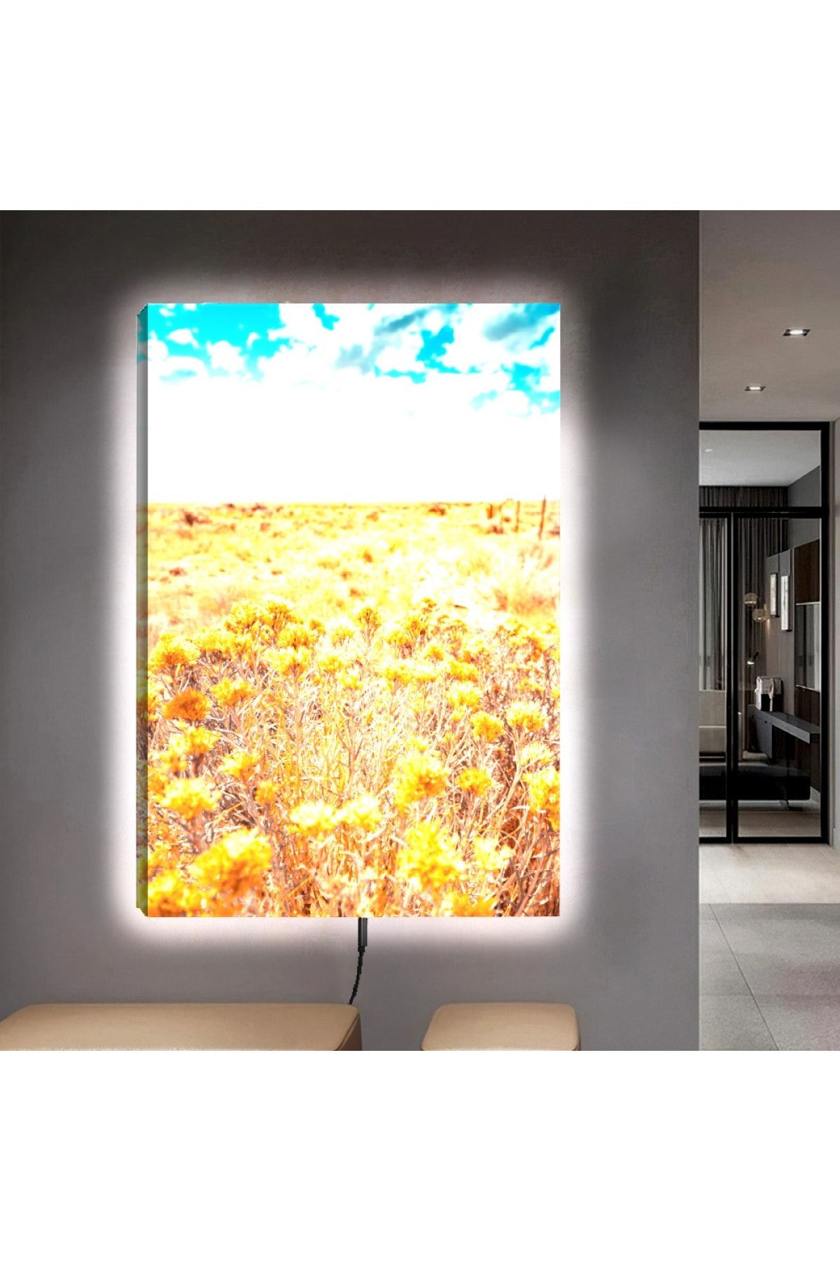 Ledli 90x60 Bahçe Manzara Kanvas Tablo