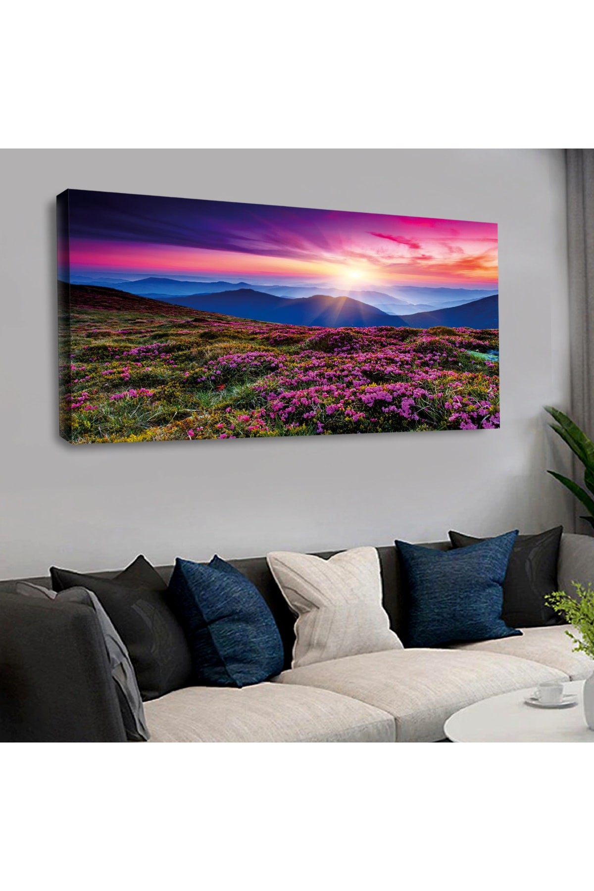 Ahşap Şase Dijital Baskı Kanvas Mor Doğa Manzara Tablo 120X60Cm