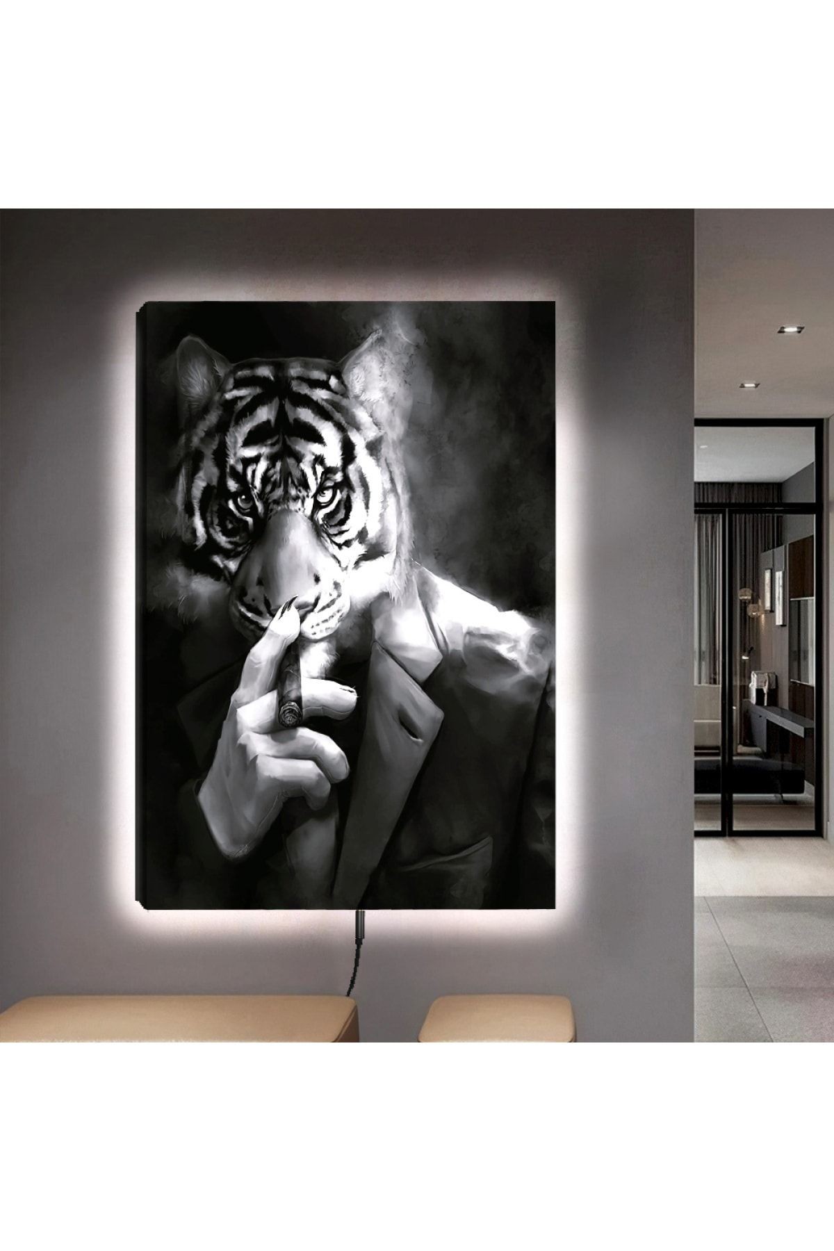 Ledli 90x60 Tarz Kaplan Kanvas Tablo