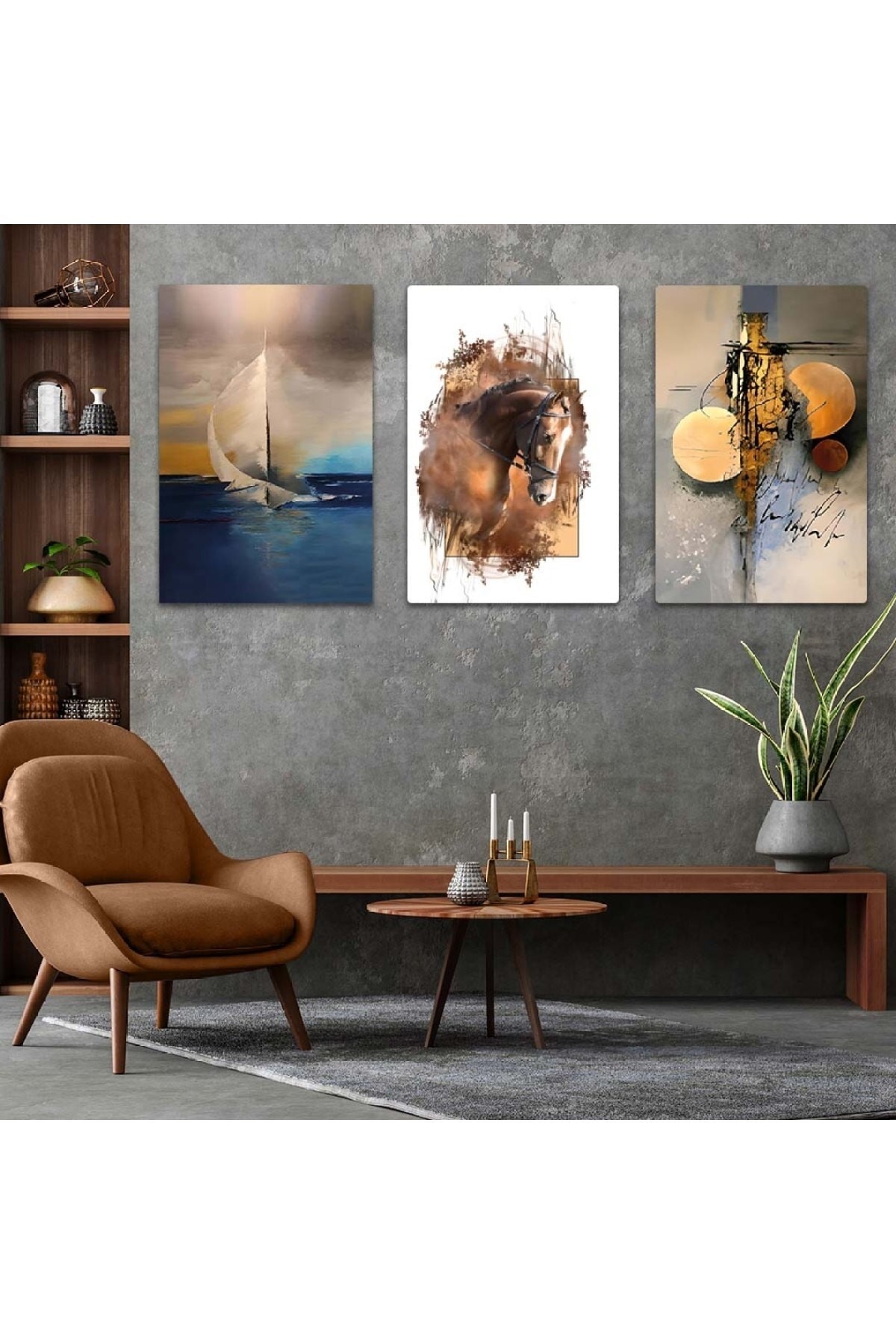 Sanat Tablosu Kolaj Çizim 3'Lü Solmaz MDF Tablo Set