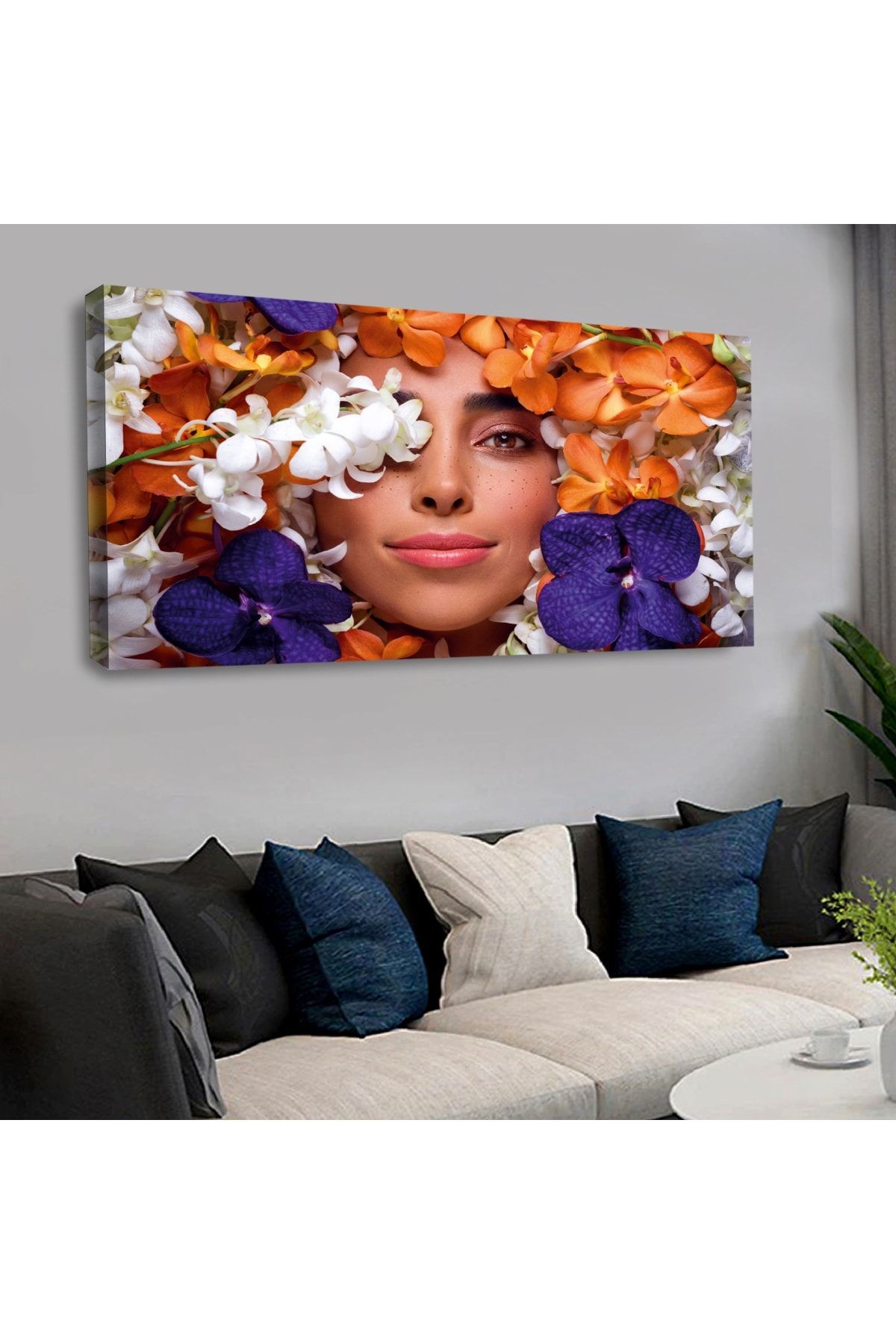 120 X 60 Cm Kanvas Çiçek Kadın Tablo