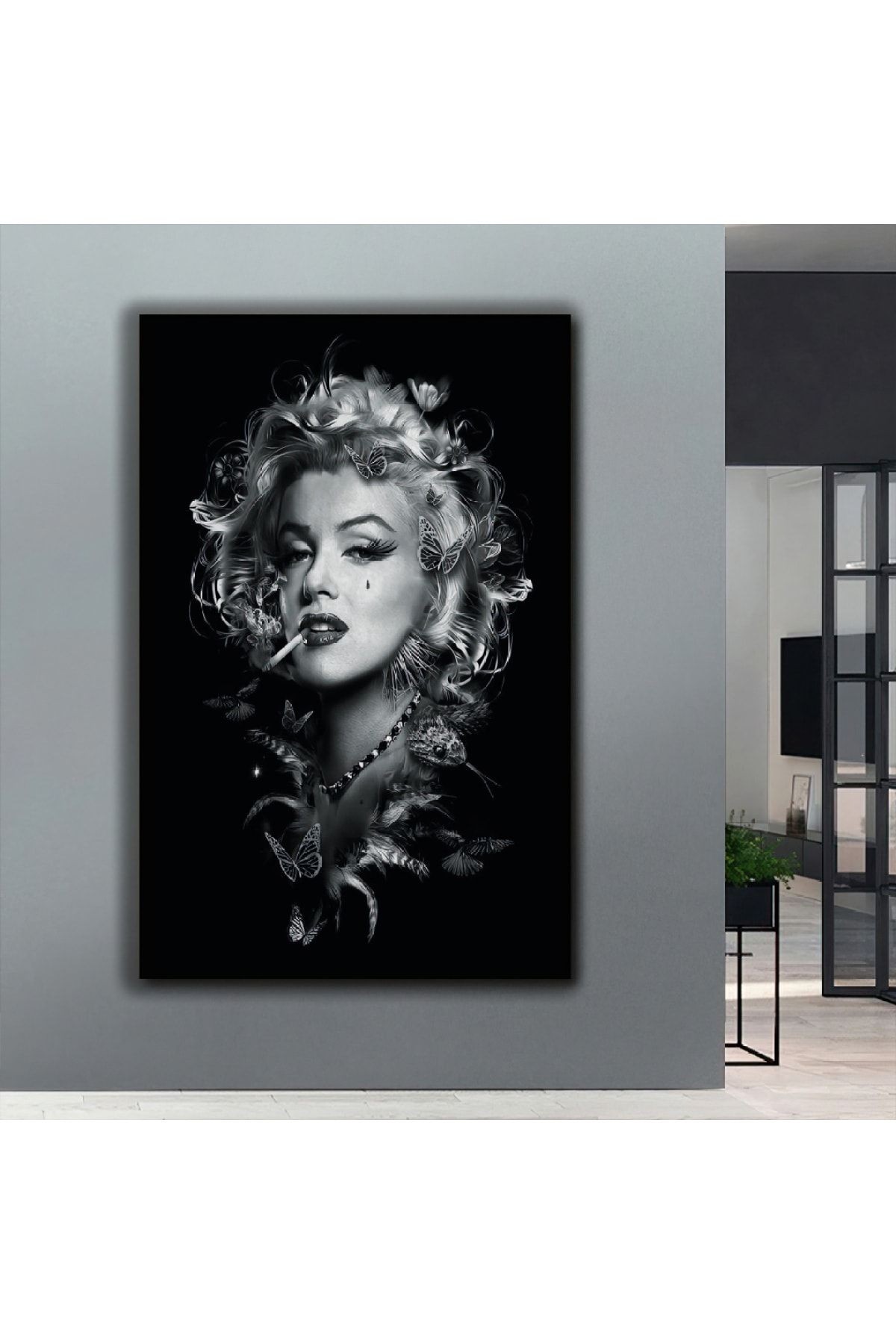 Kanvas Siyah Arka Planlı Marilyn Monroe Tekli Tablo