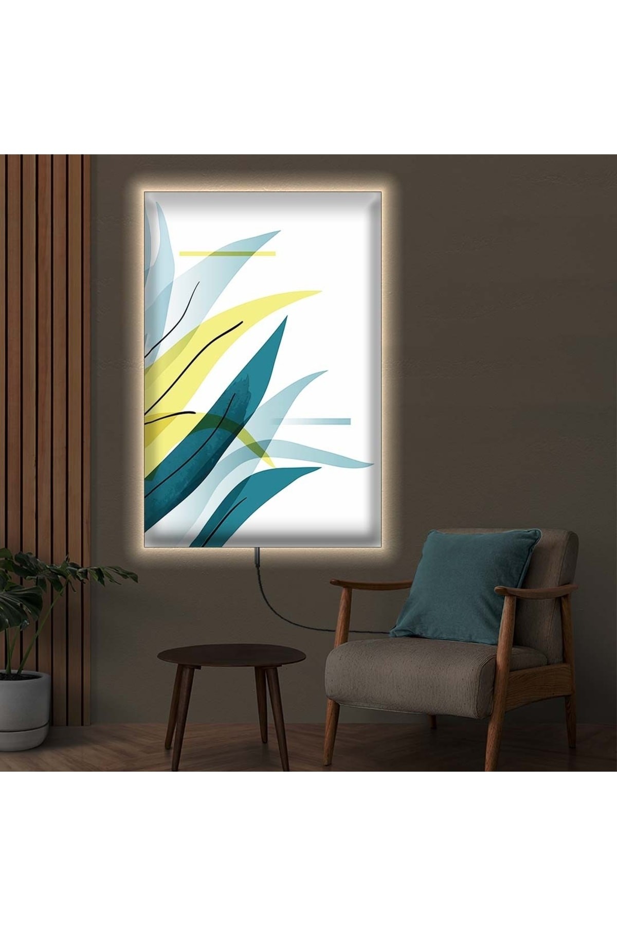 Oturma Odası Tablosu Ledli Modern Çizim Ahşap Şase Dijital Baskı Kanvas Tablo 50X70Cm