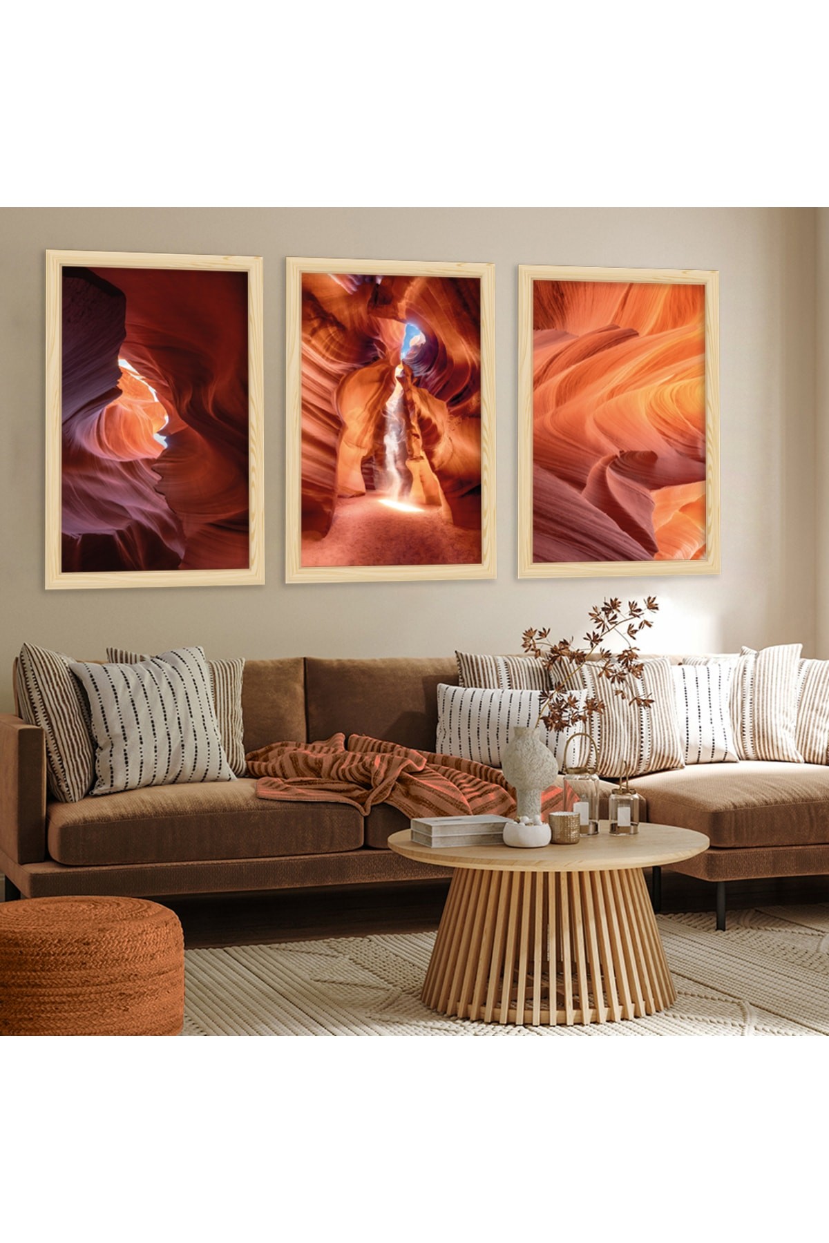 Minimal Ofis Tablosu Ahşap Çerçeveli Kolaj Çizim Modern Tablo
