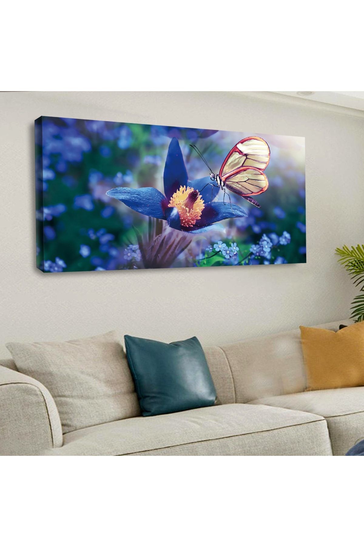 120 X 60 Saatli Kanvas Kelebek Tablo