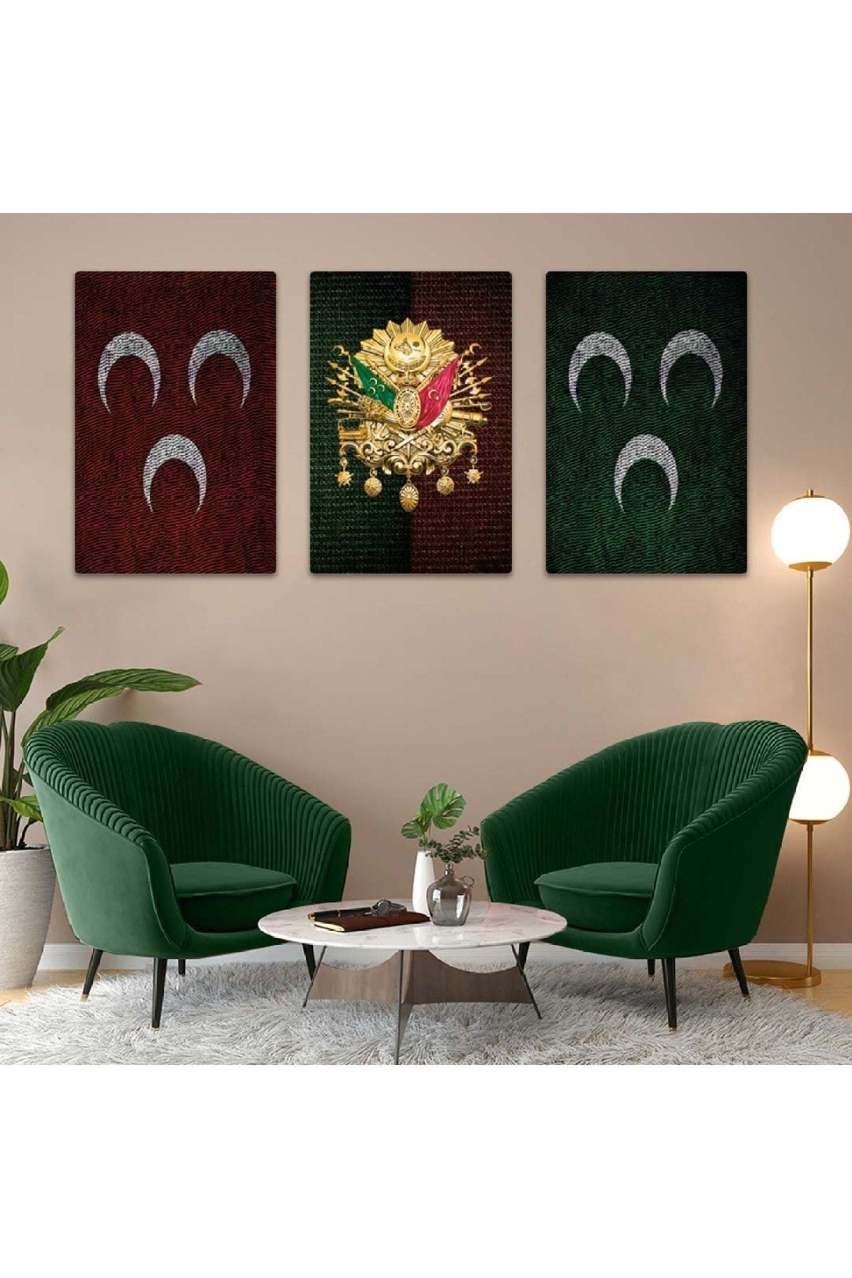Üçlü Mdf 3hilal Ve Osmanlı Tuğrası Tablo Seti
