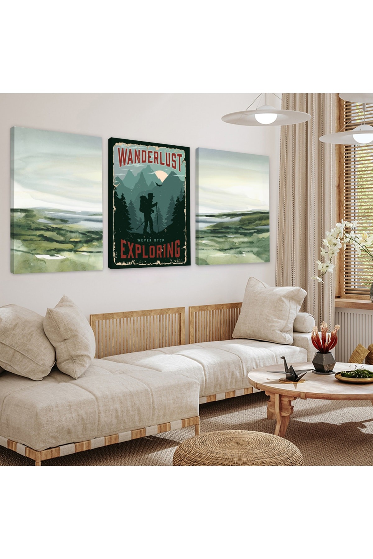 Minimalist Afiş 3'Lü Ahşap Şase Dijital Baskı Kanvas Tablo