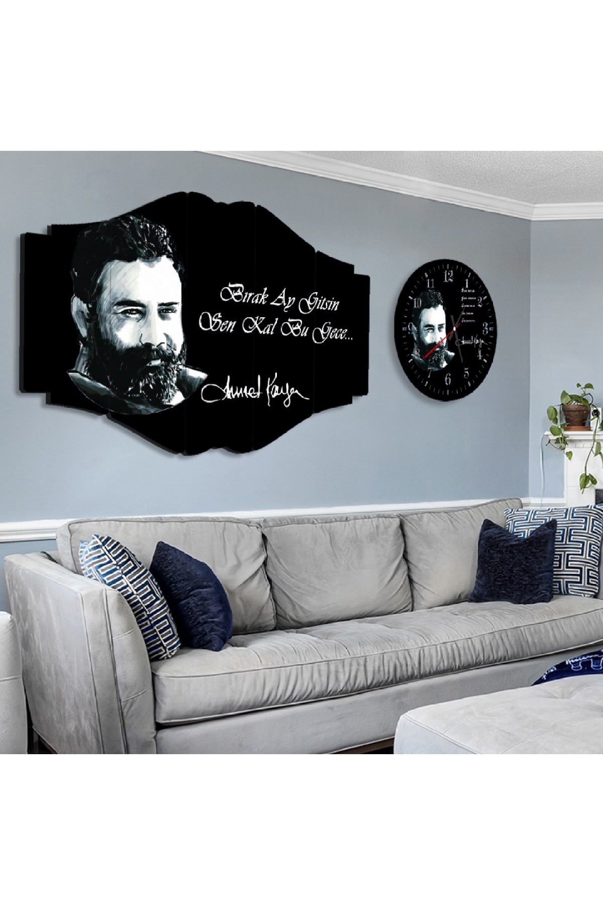Oturma Odası Tablosu Ahmet Kaya Solmaz MDF Tablo Ve Saat Kombin