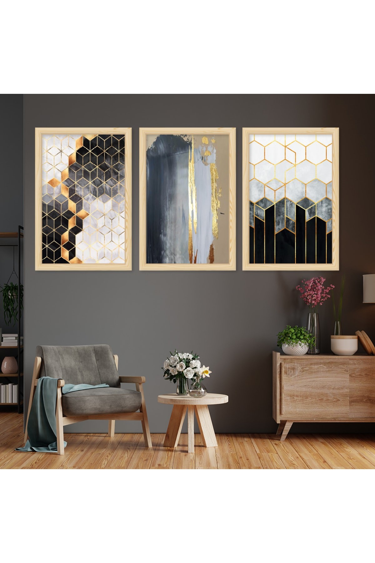 Renkli Renkli Ahşap Çerçeveli Modern Çizim Tablo
