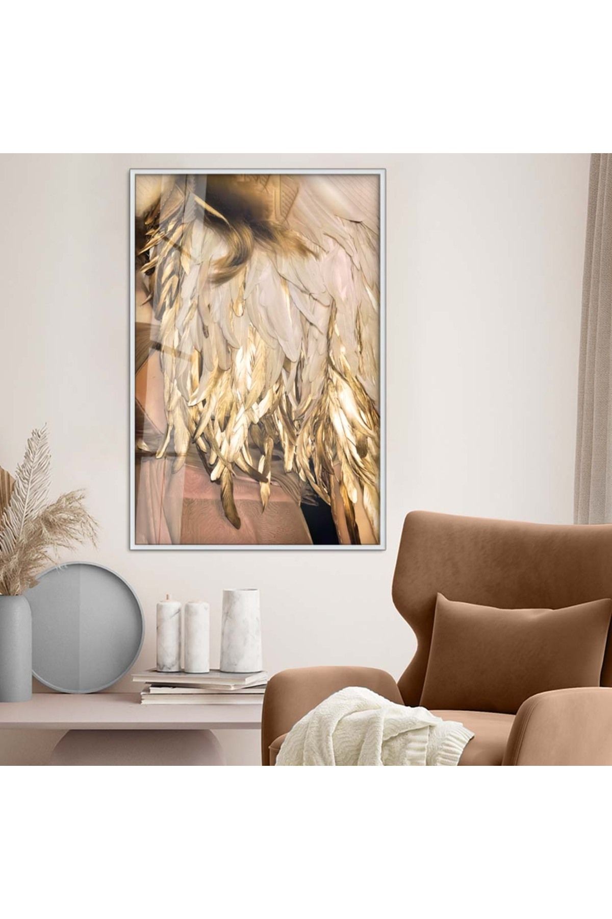 Gümüş Metal Çerçeveli Modern Çizim Soyut Tema Kırılmaz Cam Tablo