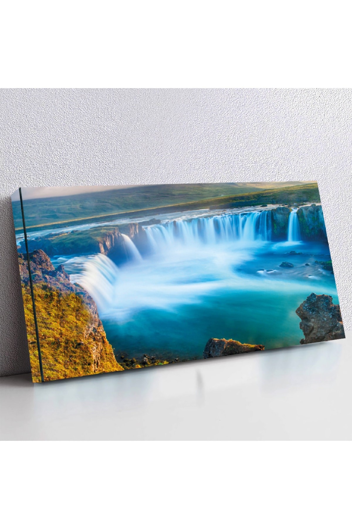 Ahşap Şase Dijital Baskı Kanvas Şelale Manzara Tablosu 120X60Cm