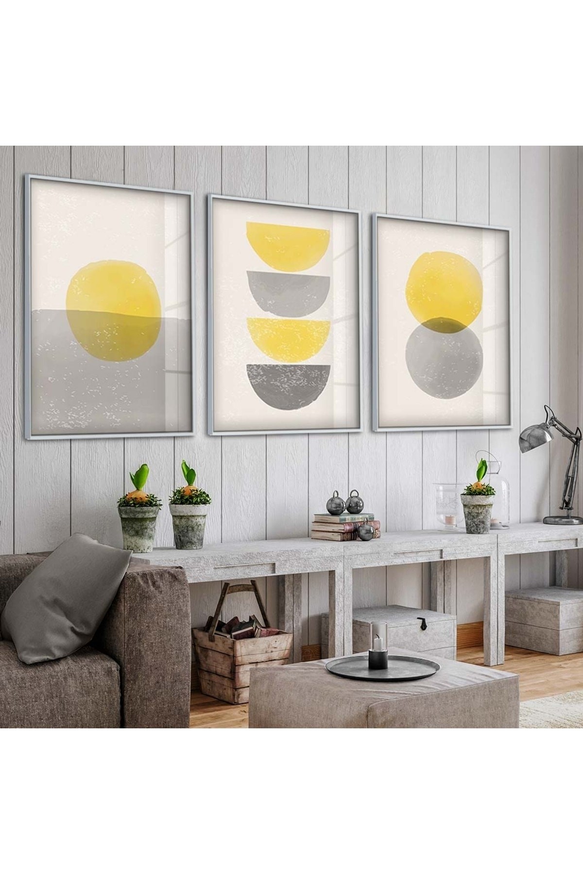 Minimalist Soyut 3'Lü Metal Çerçeveli UV Baskı Kırılmaz Cam Tablo Seti