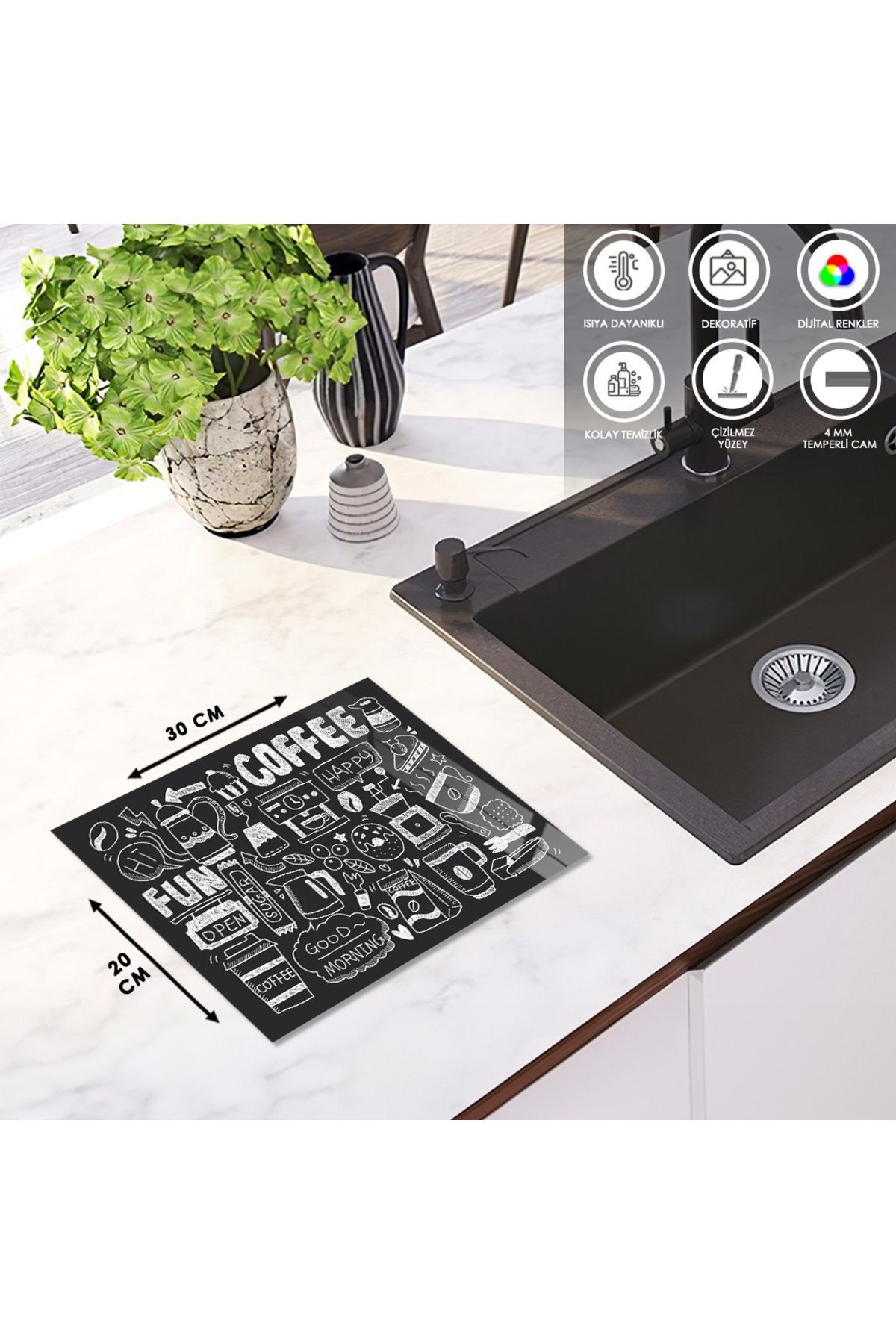 Cam Kesme Tahtası "Coffee" Yazılı Tebeşir Çizim