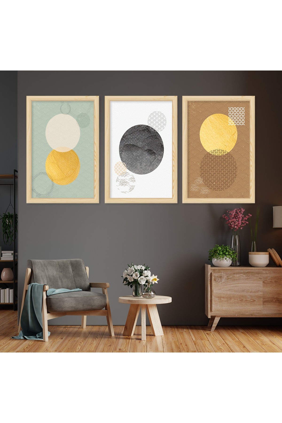 Minimalist Ahşap Çerçeveli Kolaj Çizim Tablo