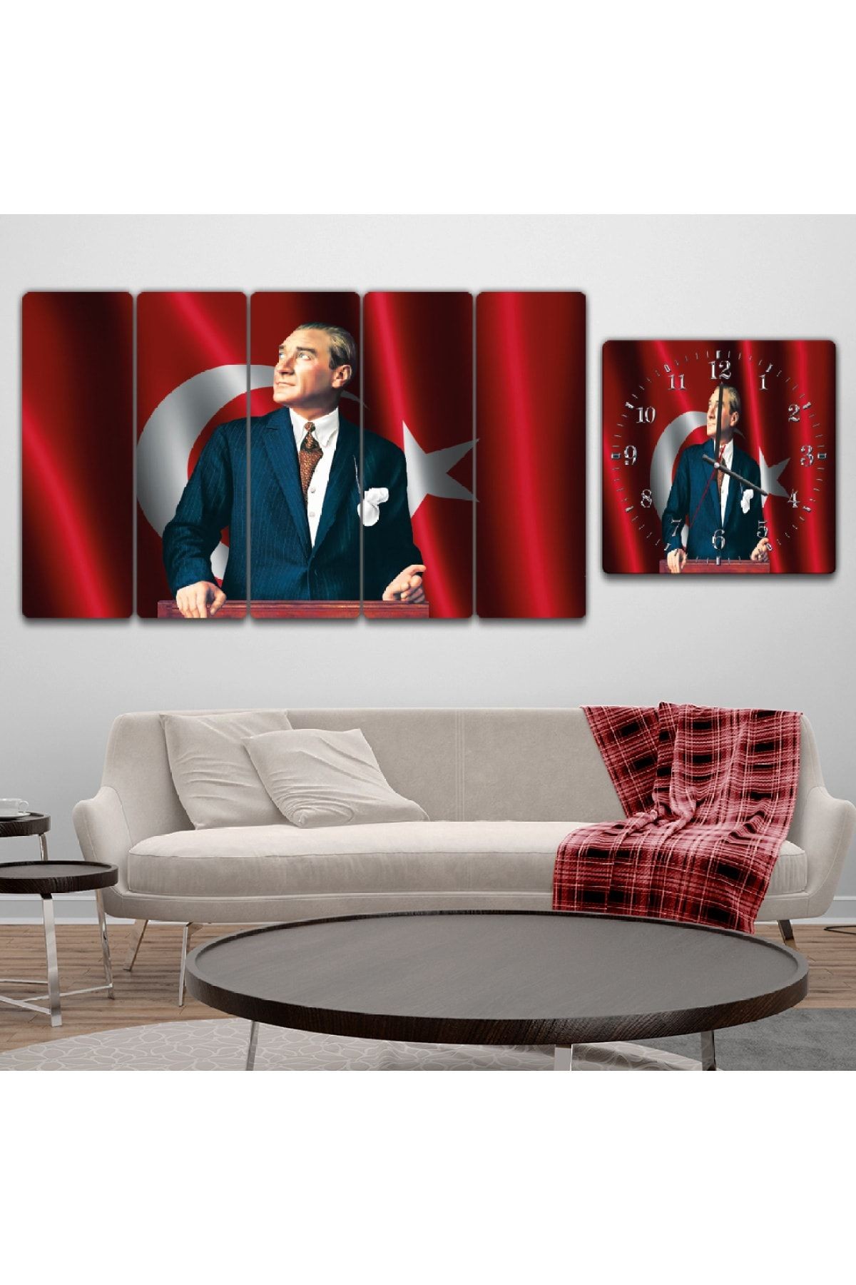 Modern Tablo Başöğretmen Atatürk Solmaz MDF Tablo Ve Saat Kombin