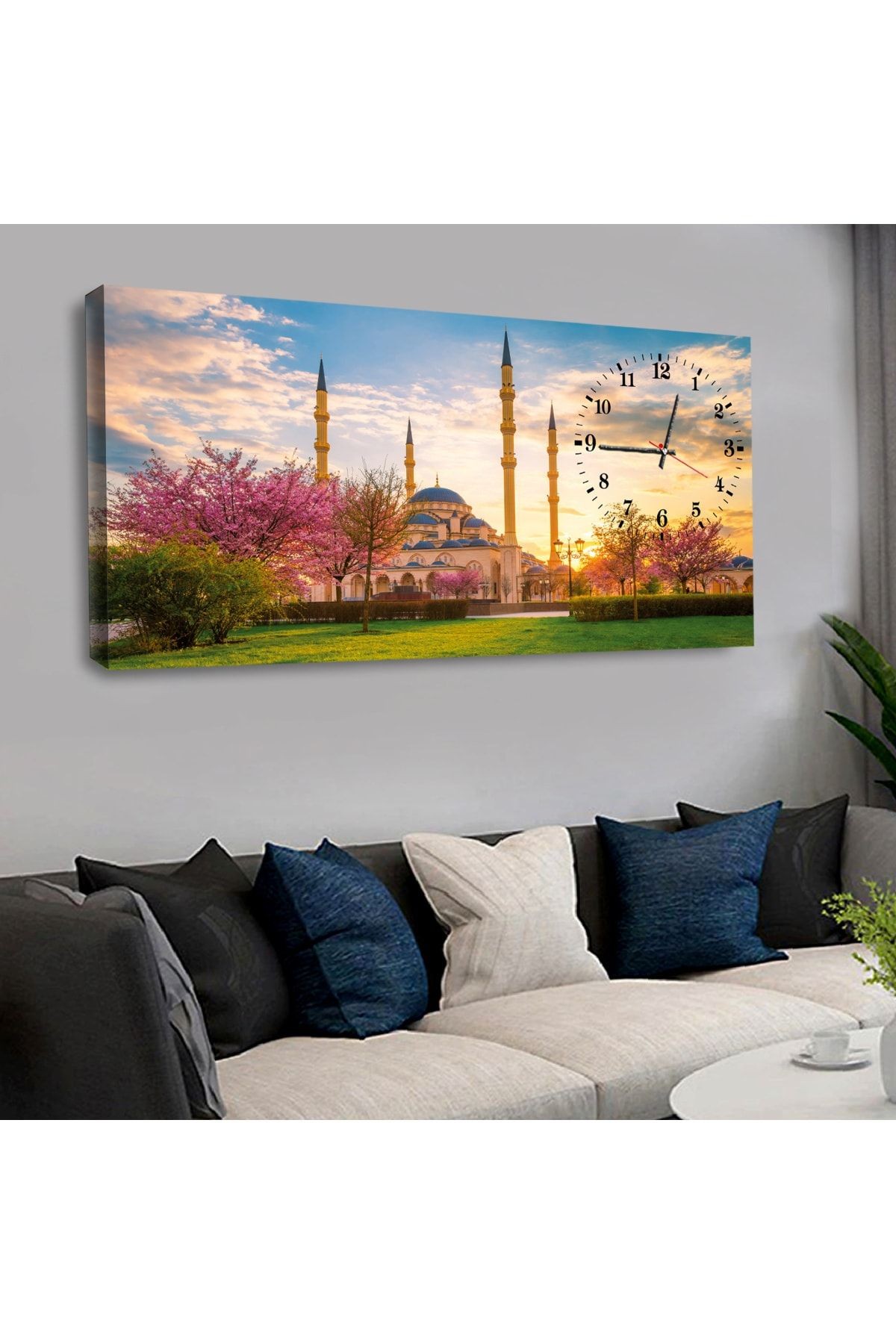 120 X 60 Saatli Kanvas Cami Manzara Tablo