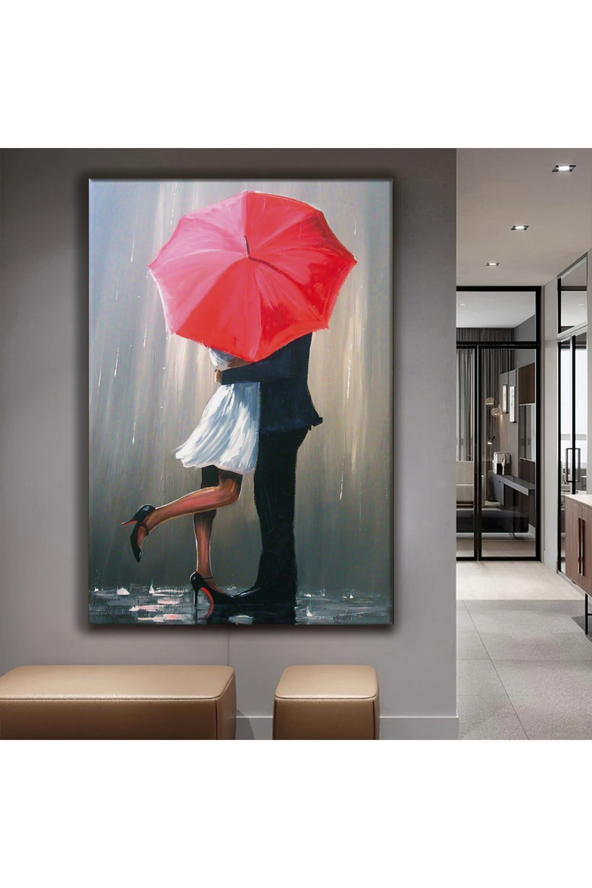 Minimalist Paris Aşıkları Ahşap Şase Dijital Baskı Kanvas Tablo