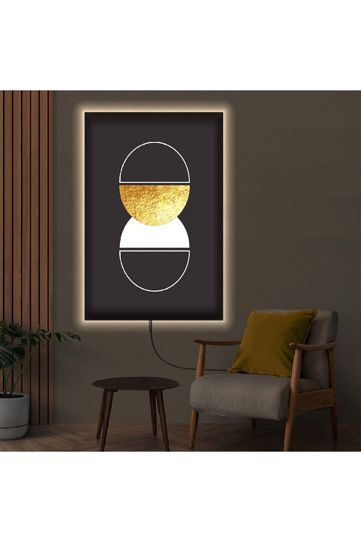 Canlı Renkli Ledli Modern Çizim Ahşap Şase Dijital Baskı Kanvas Tablo 70X100Cm