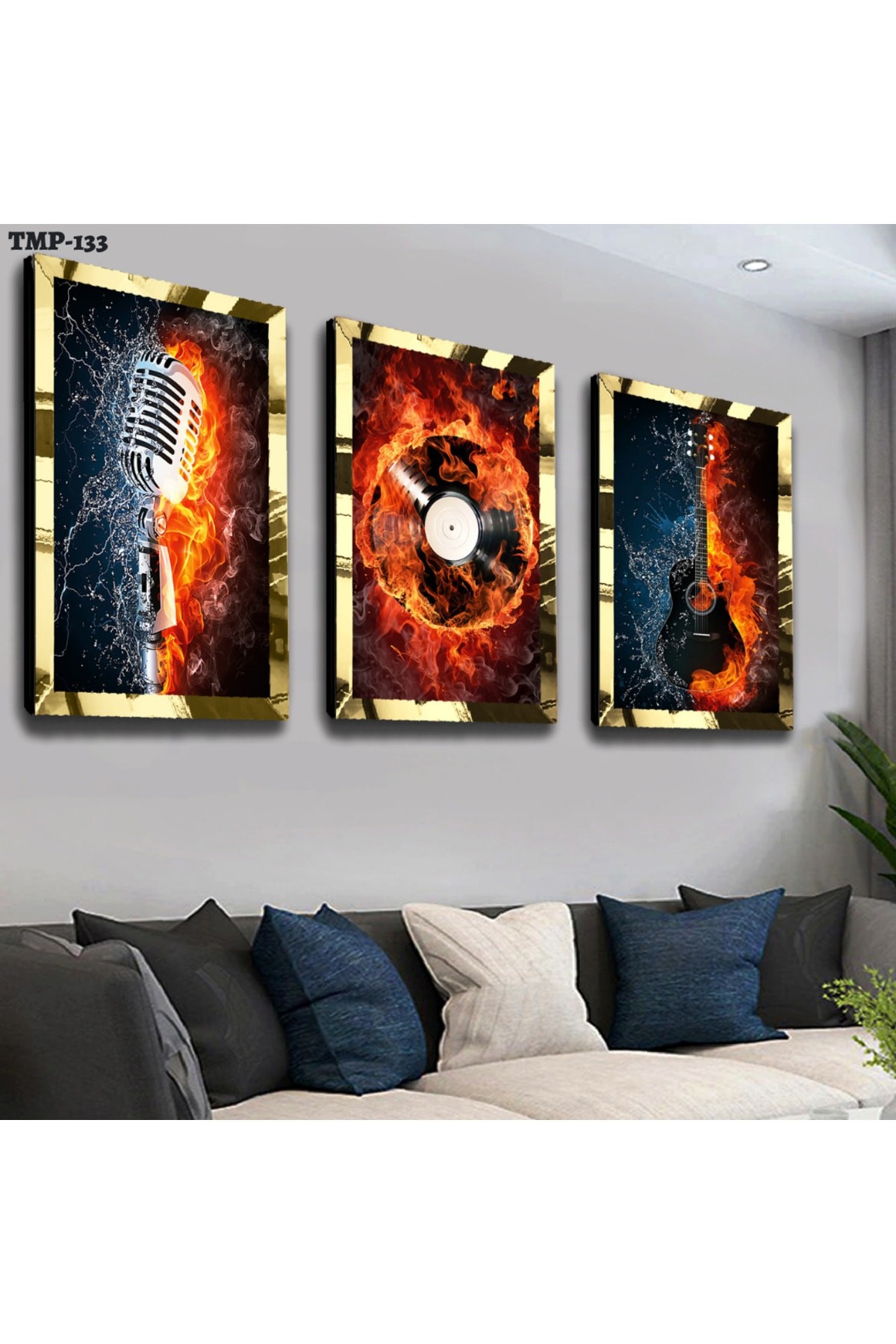 Alevli Müzik Gold Pleksili Saat Ve Solmaz MDF Tablo