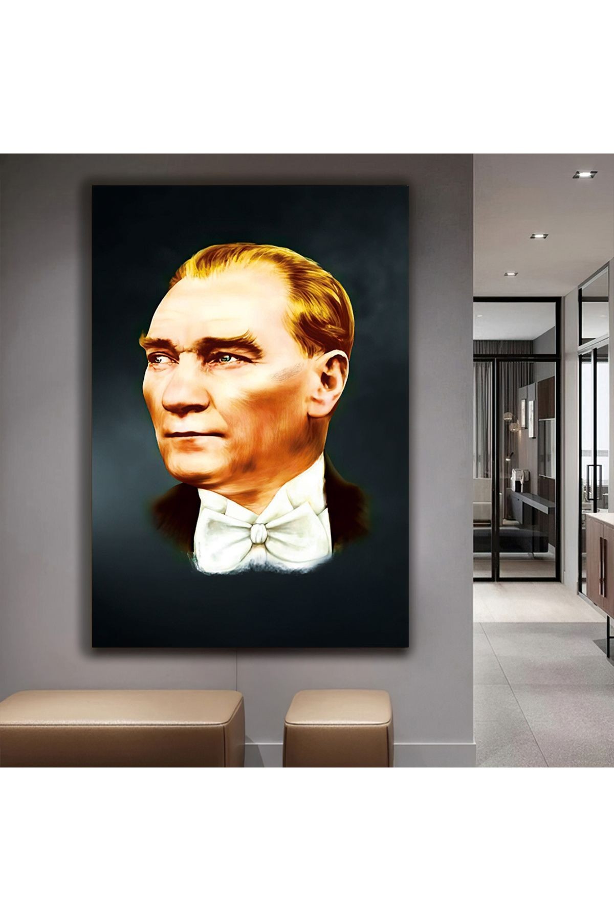 Kanvas Siyah Arka Planlı Mustafa Kemal Atatürk Tablo