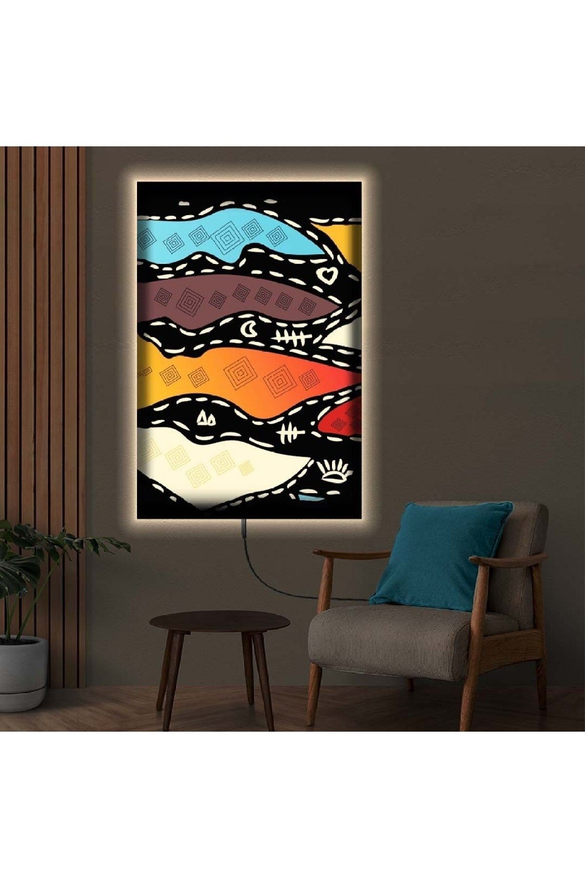 Ledli 50x70 Kolaj Çizim Mısır Medeniyeti Kanvas Tablo