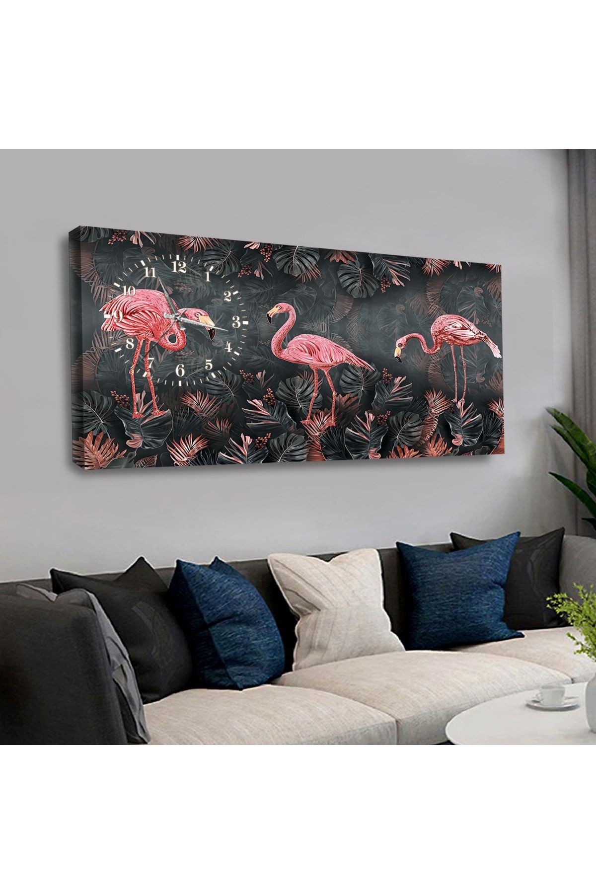 Flamingo Saatli Kanvas Tablo