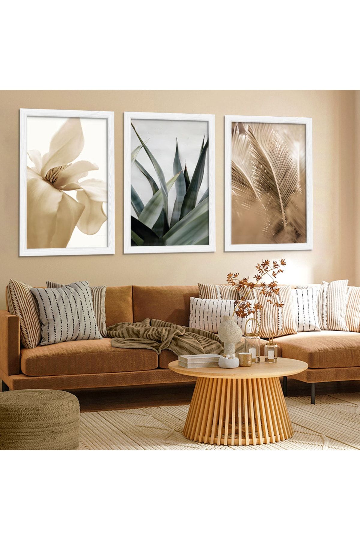 Beyaz Ahşap Çerçeveli Beyaz Çiçek Tablo