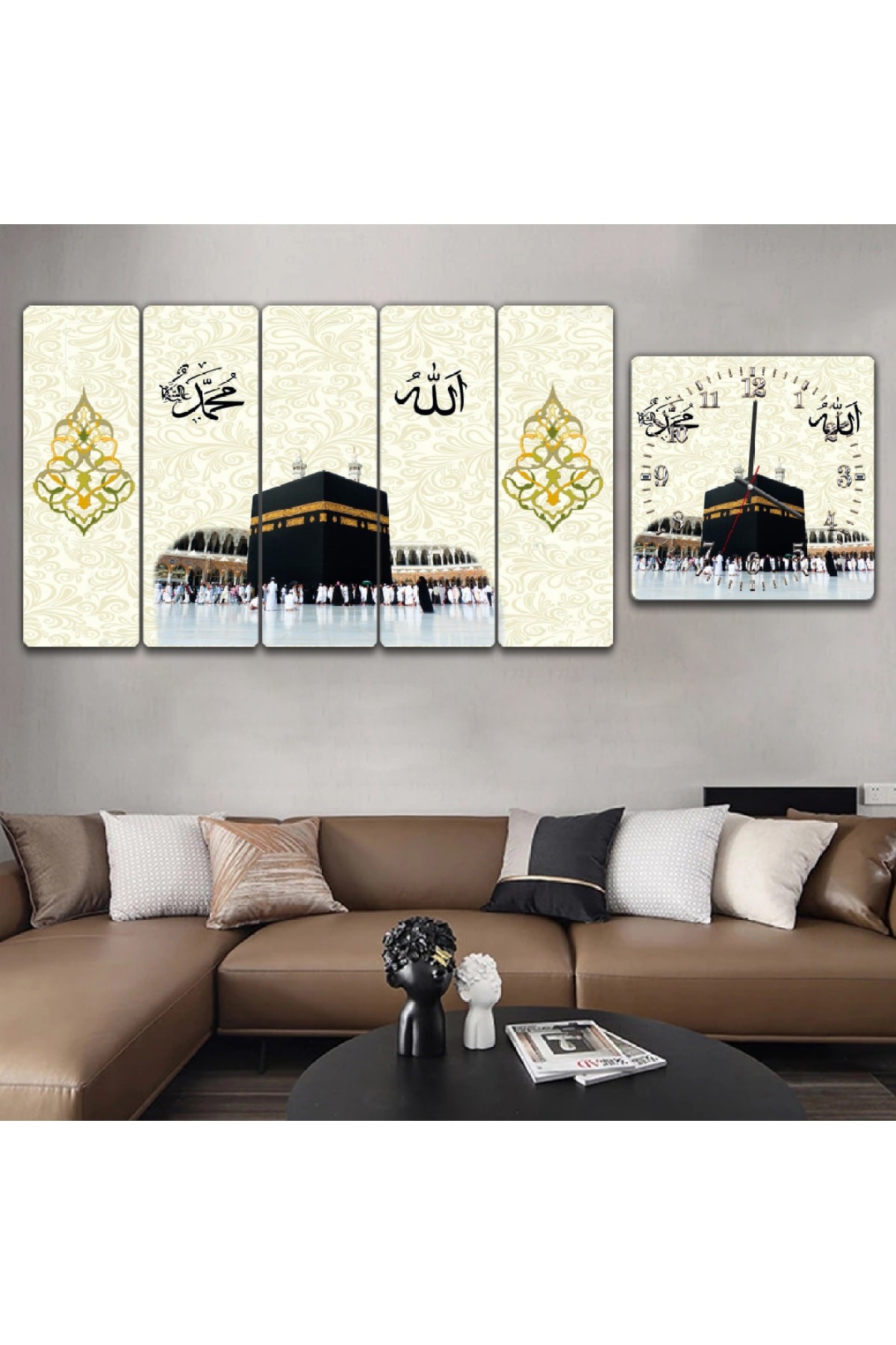 Dini ve İslami Tablo Kabe Dini Solmaz MDF Tablo Ve Saat Kombin