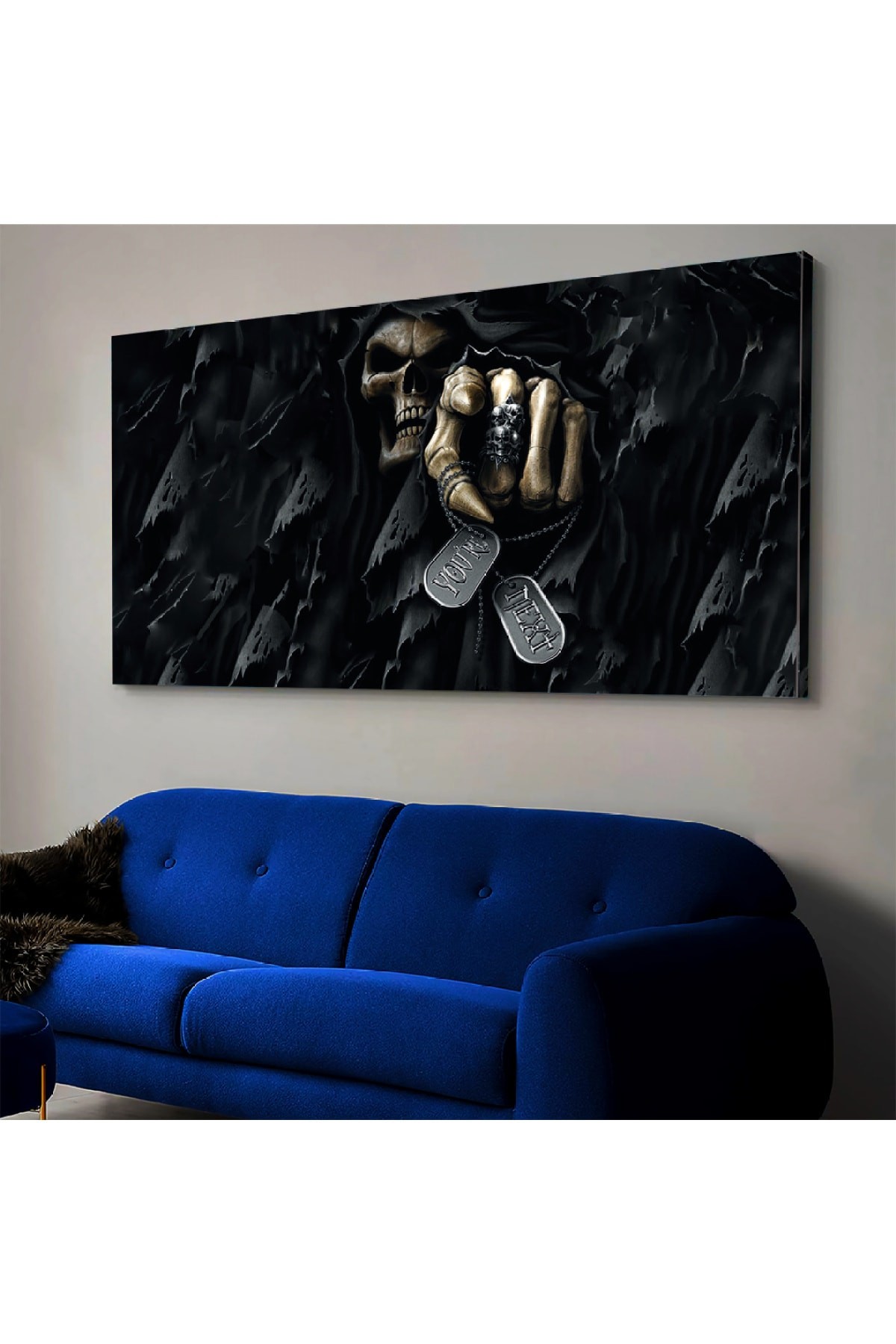 Ahşap Şase Dijital Baskı Kanvas Kurukafa İskelet Tablosu 120X60Cm