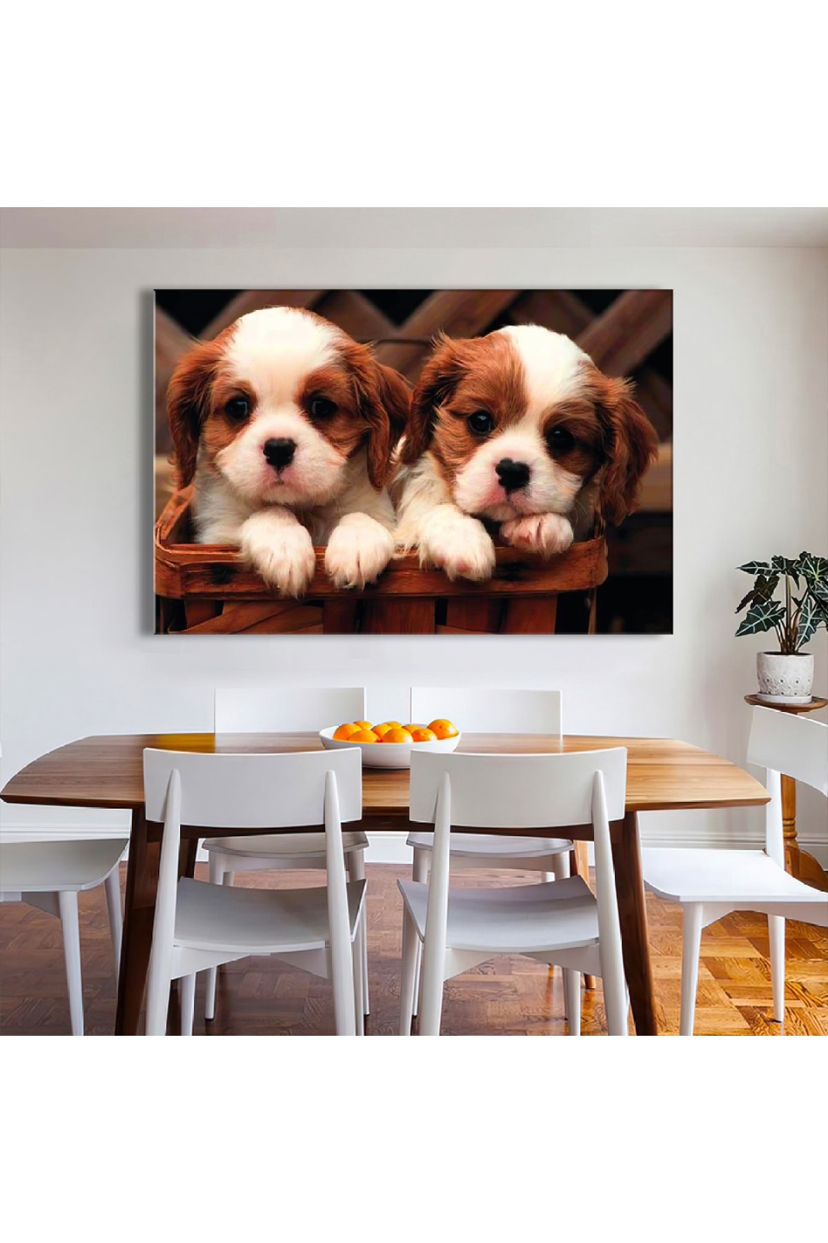 Sevimli Köpekler Ahşap Şase Dijital Baskı Kanvas Tablo 120X80Cm