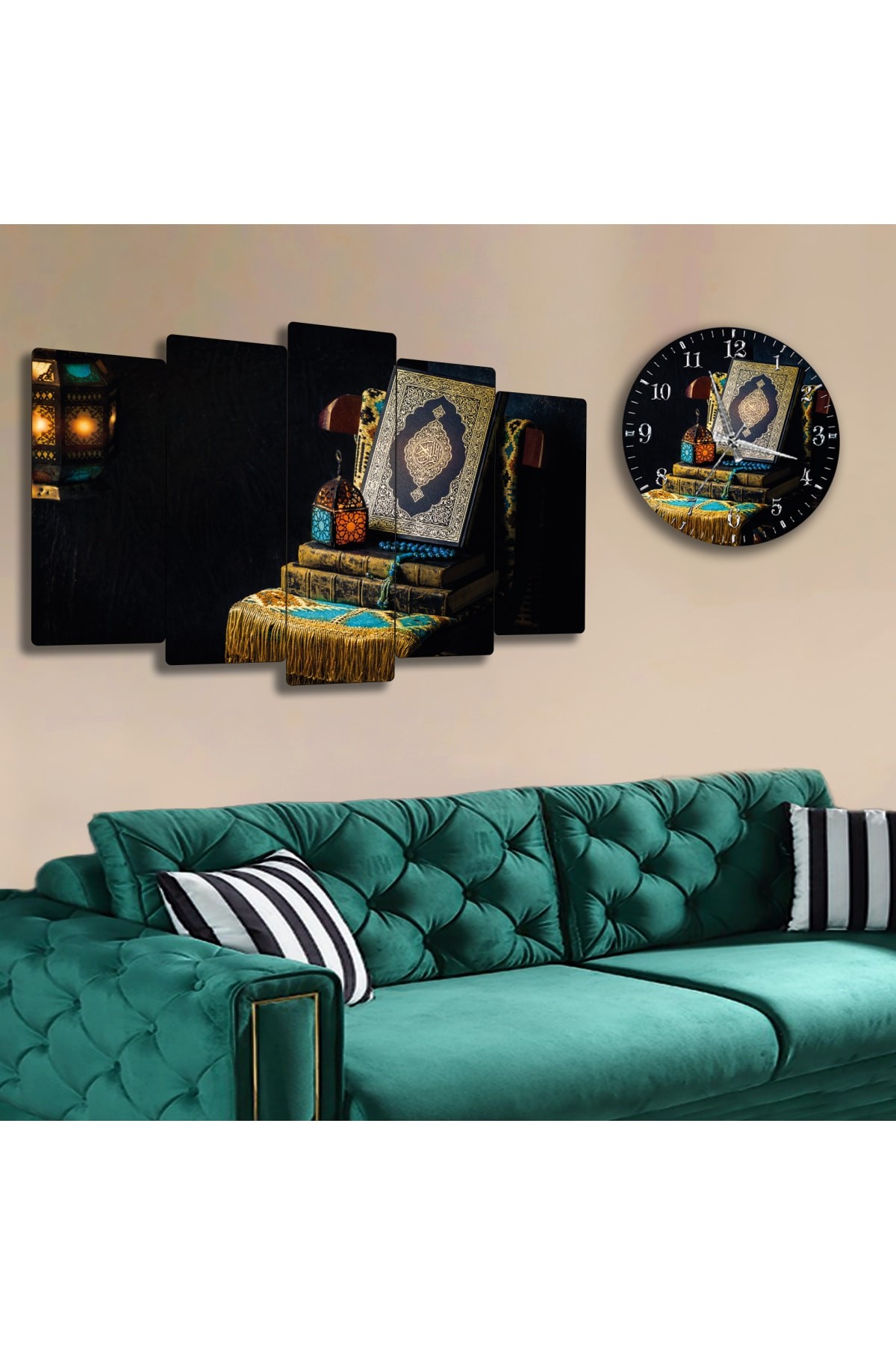 Sanat Tablosu Kuran Dini Solmaz MDF Tablo Ve Saat Kombin