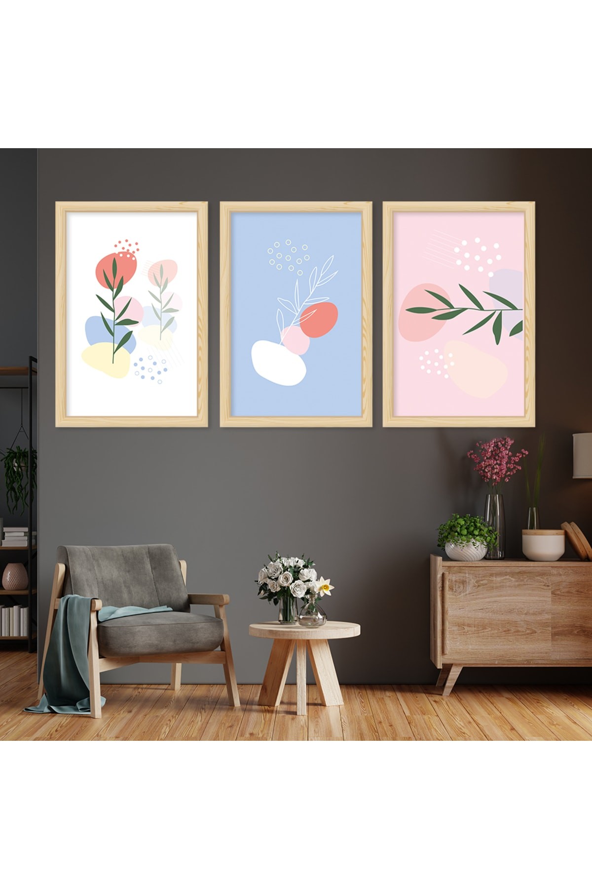 Renkli Modern Tablo Ahşap Çerçeveli Kolaj Çizim Modern Tablo