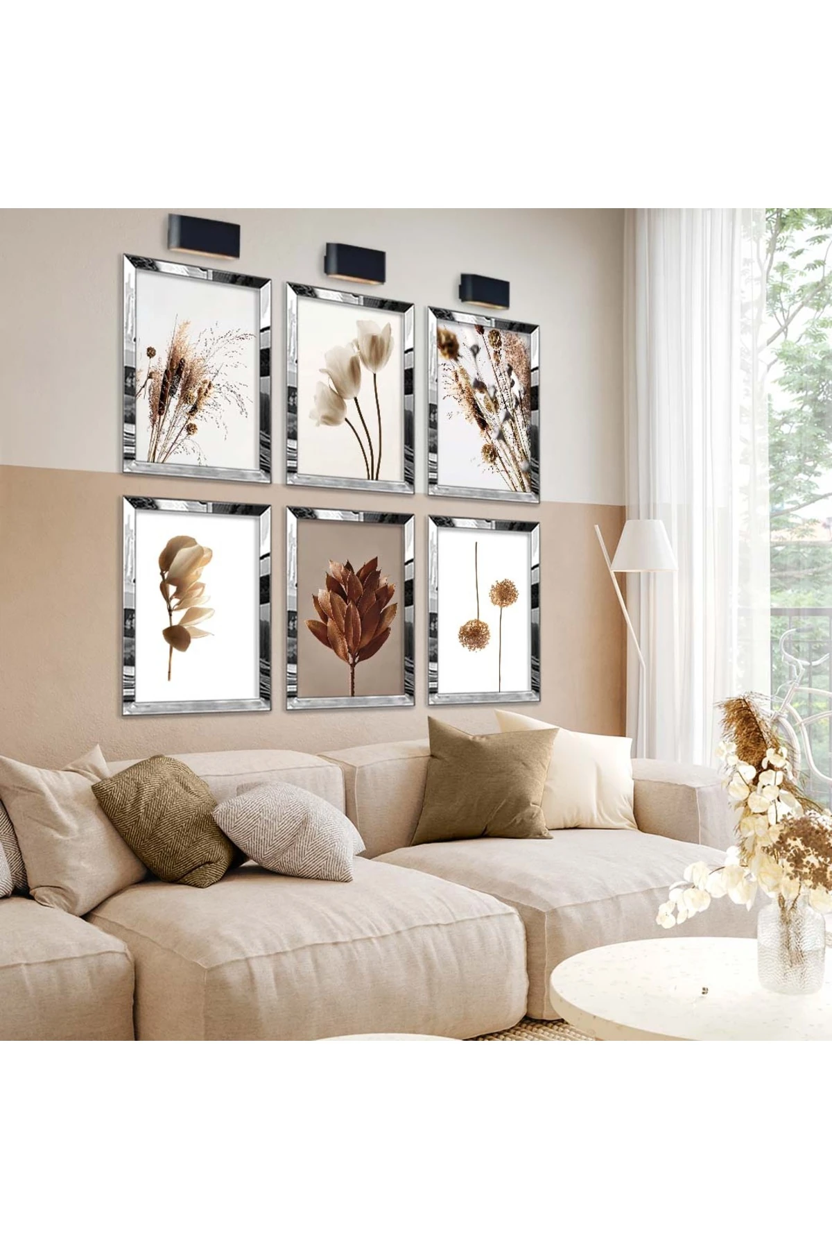 Kurutulmuş Çiçek 6'Lı Pleksi Kenar Solmaz MDF Tablo Seti