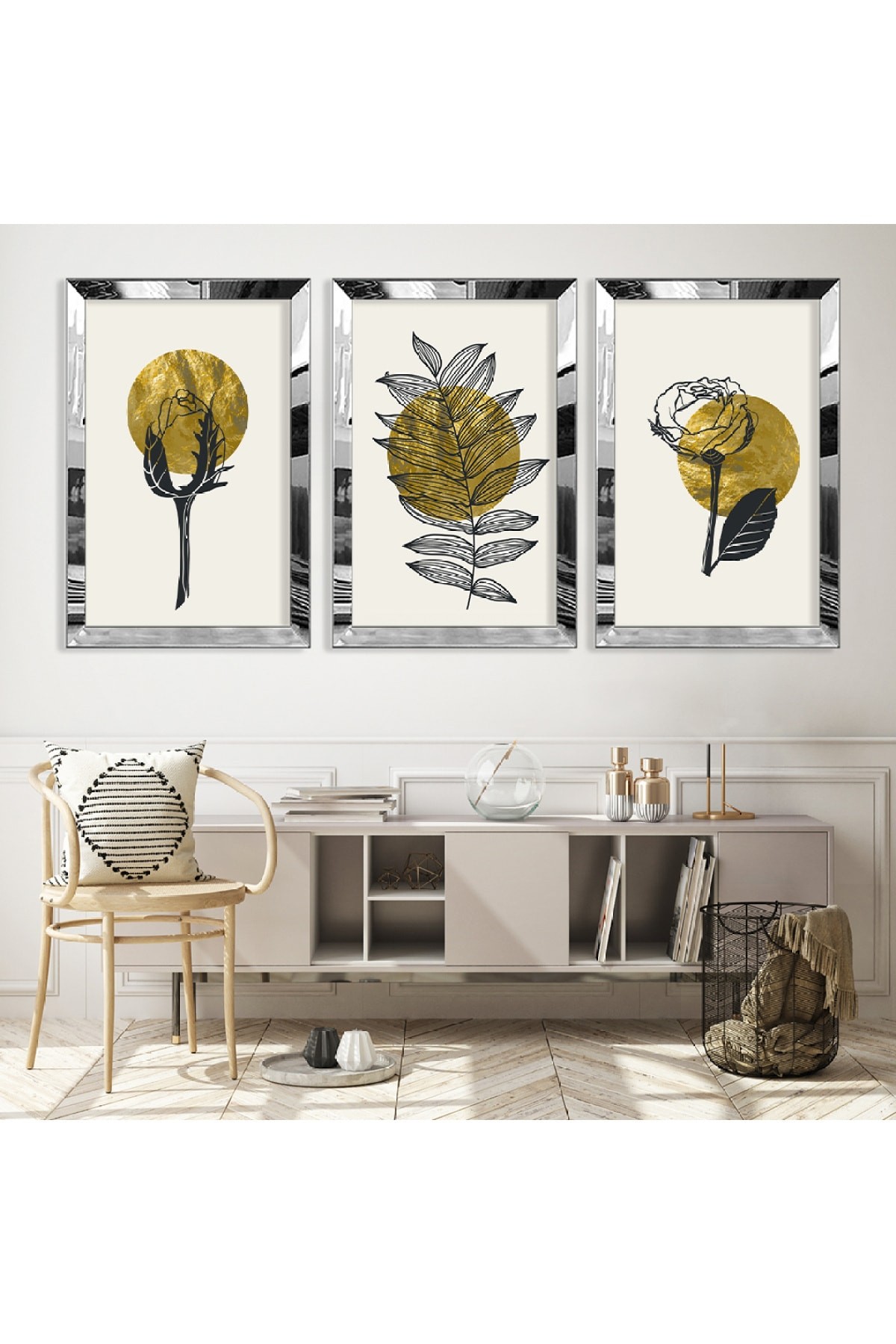 Huzur Soyut Desen Gold Pleksi Kenar Solmaz MDF Tablo